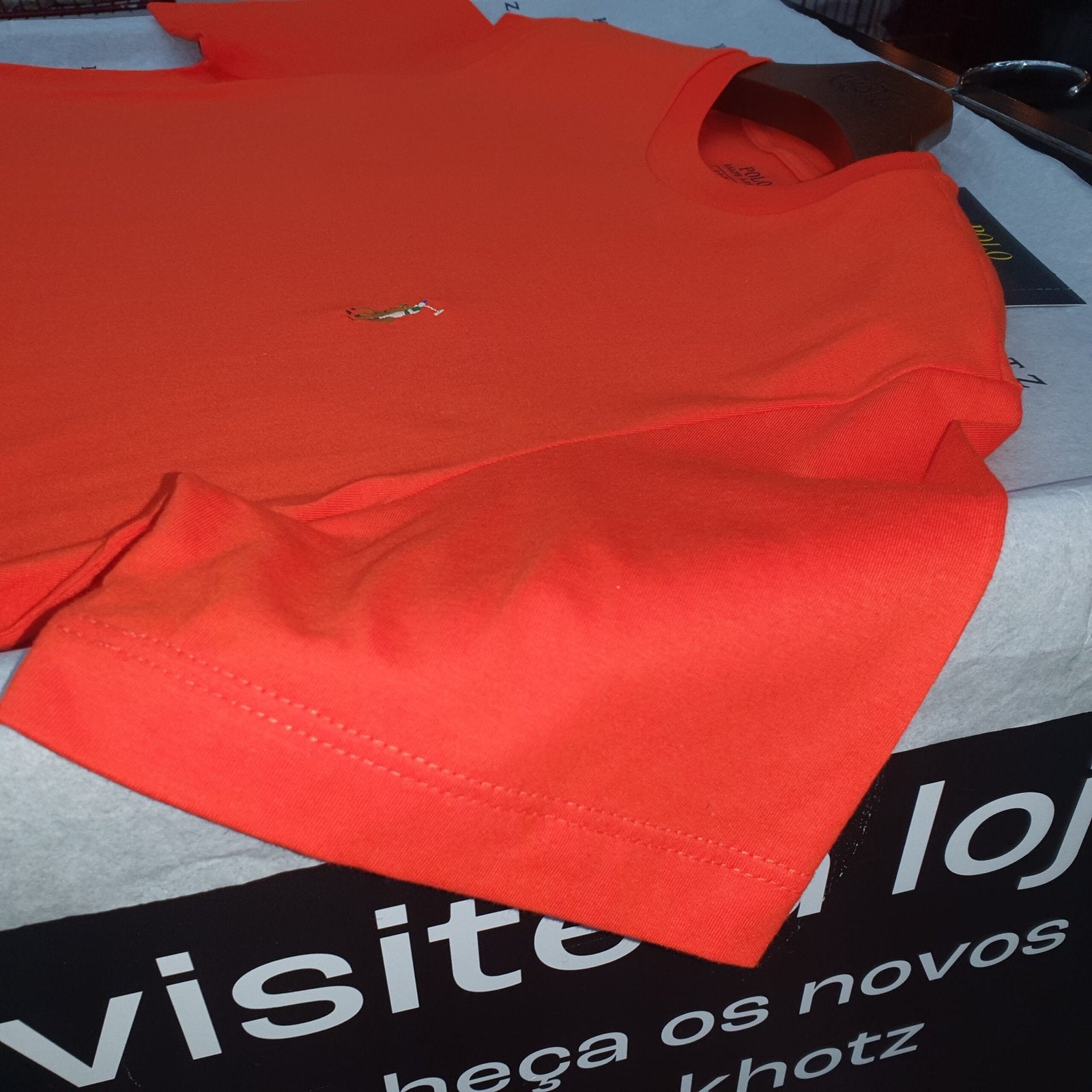 Camiseta Básica Ralph Lauren Masculina Laranja Pony Colorido