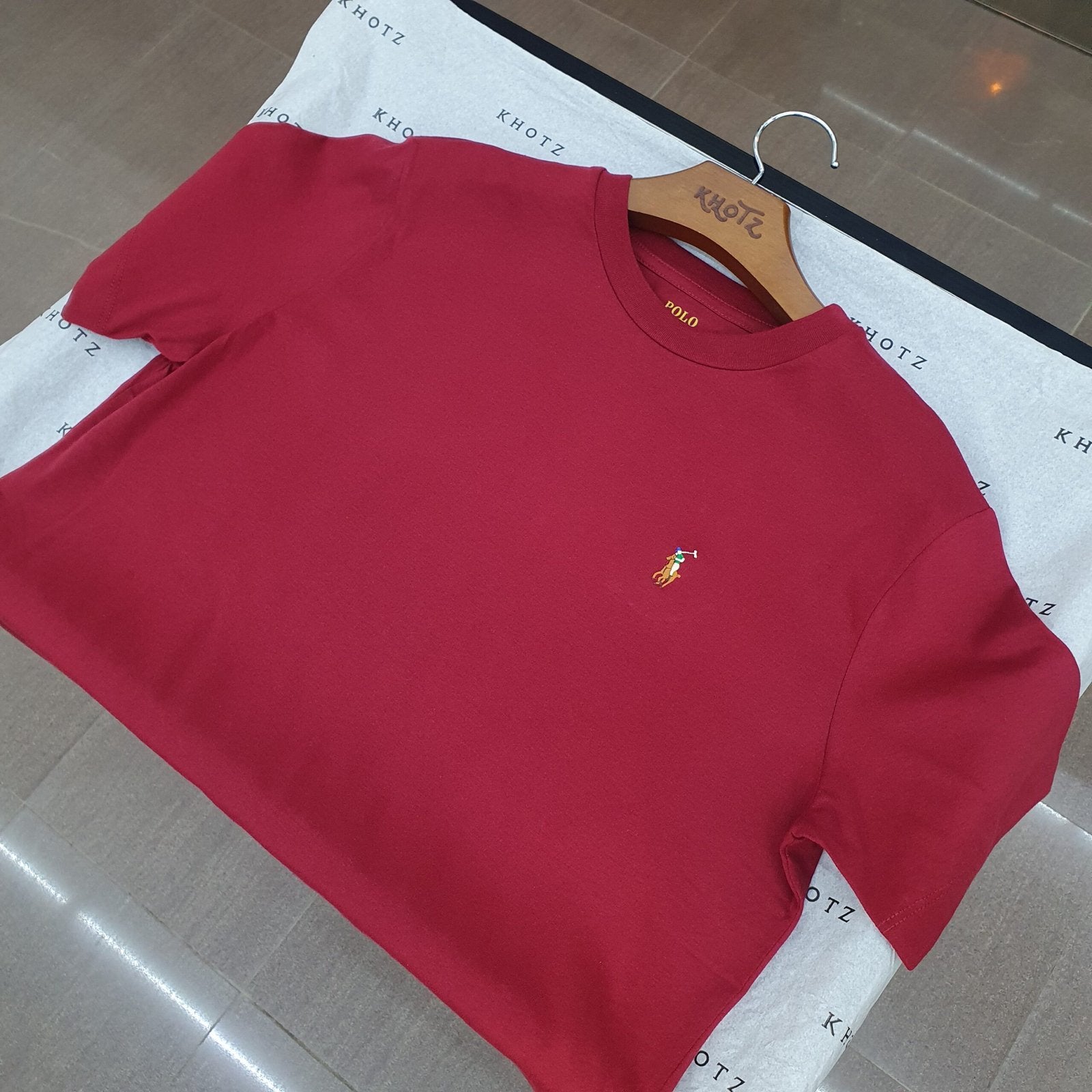 Camiseta Básica Ralph Lauren Masculina Bordô Pony Colorido