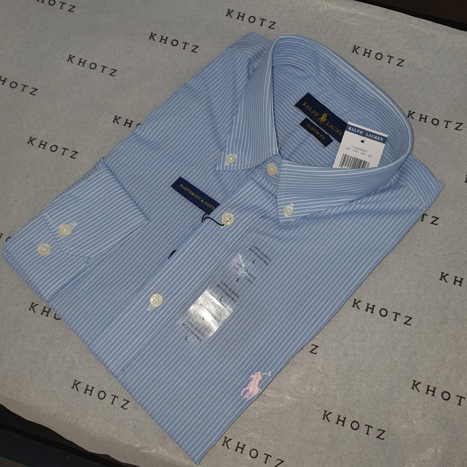 Camisa Ralph Lauren Masculina Azul Bebê Listras Minimalista Pony Rosa