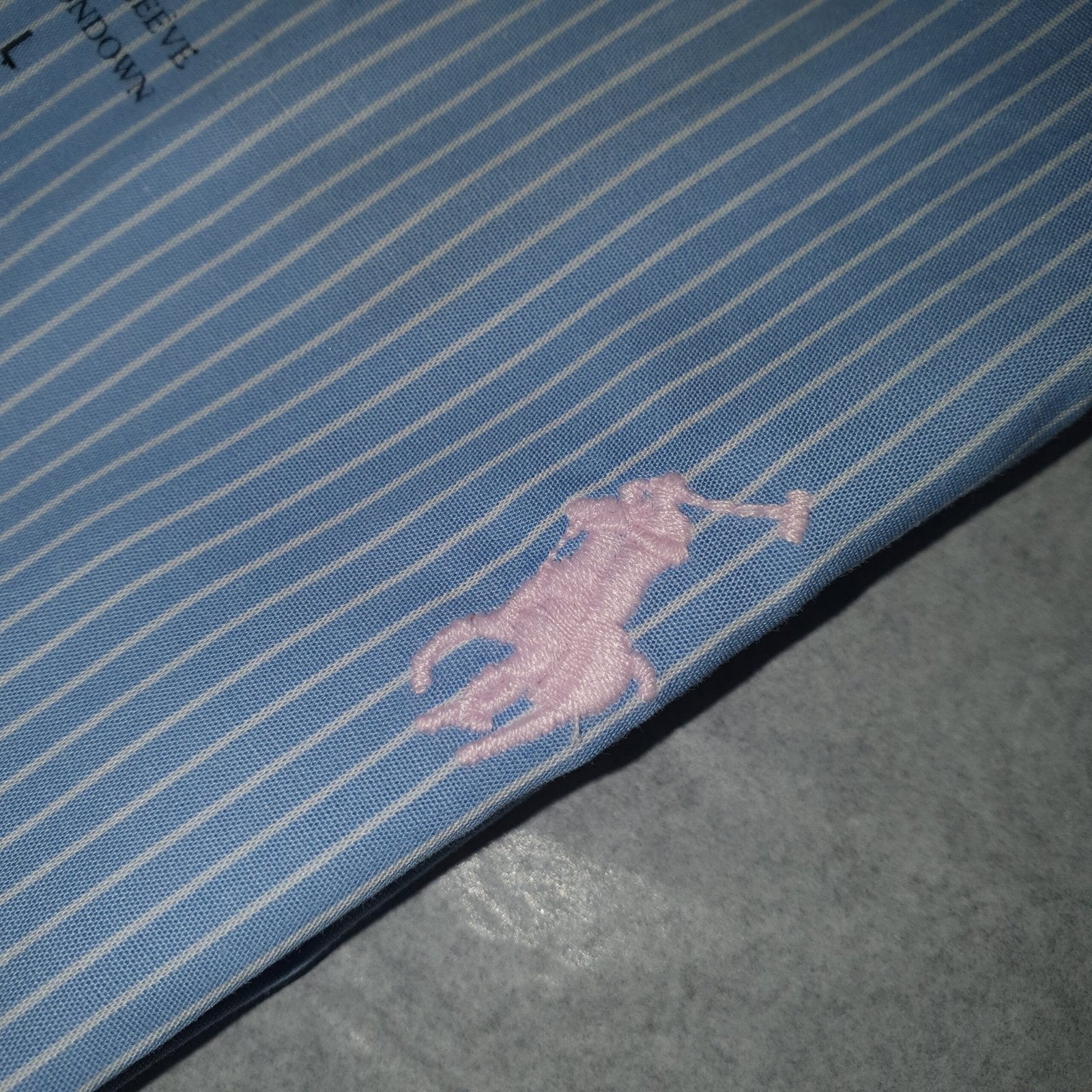 Camisa Ralph Lauren Masculina Azul Bebê Listras Minimalista Pony Rosa