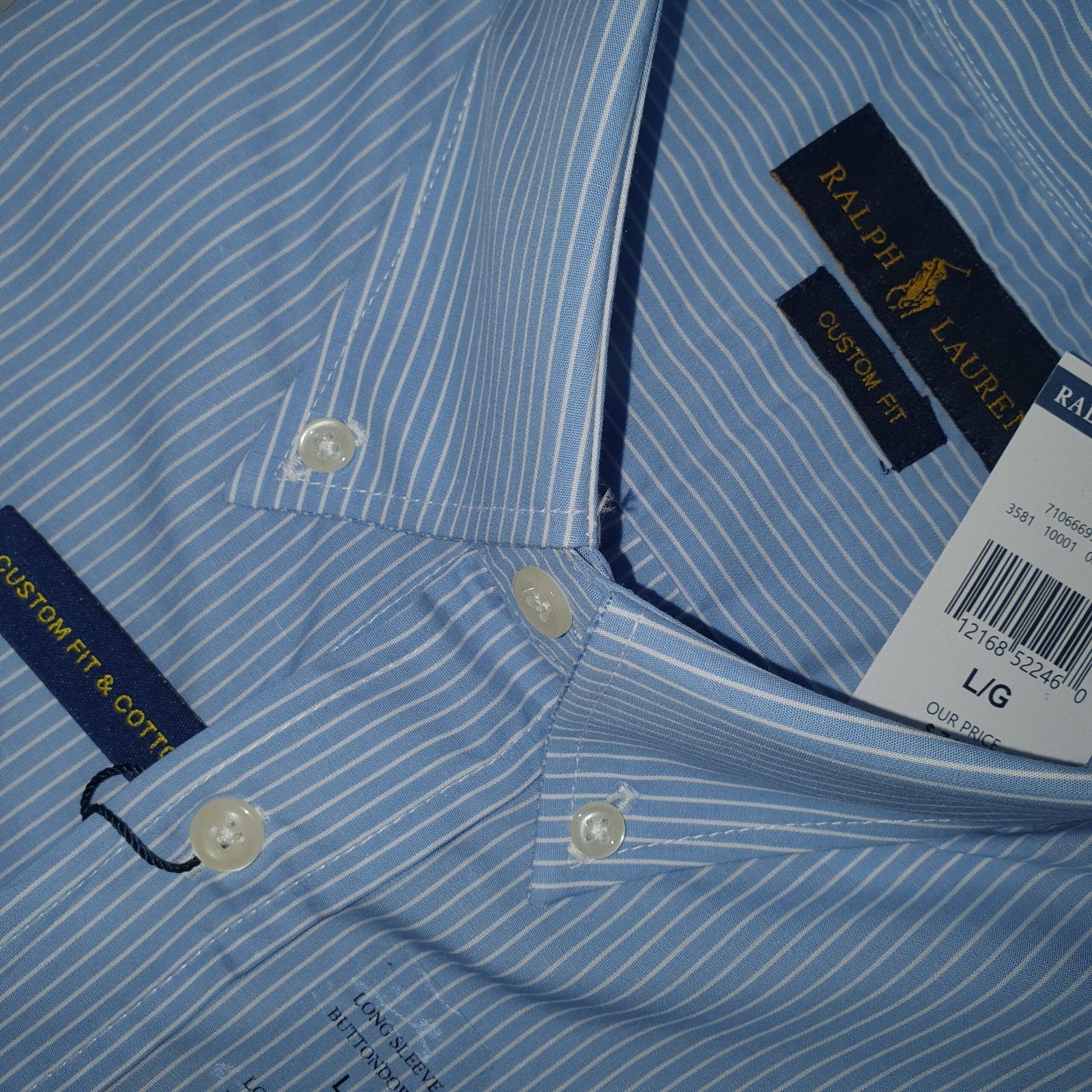 Camisa Ralph Lauren Masculina Azul Bebê Listras Minimalista Pony Rosa