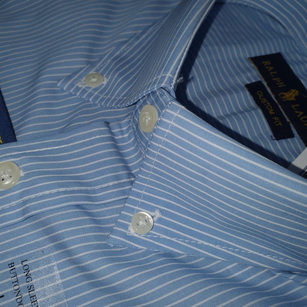 Camisa Ralph Lauren Masculina Azul Bebê Listras Minimalista Pony Rosa