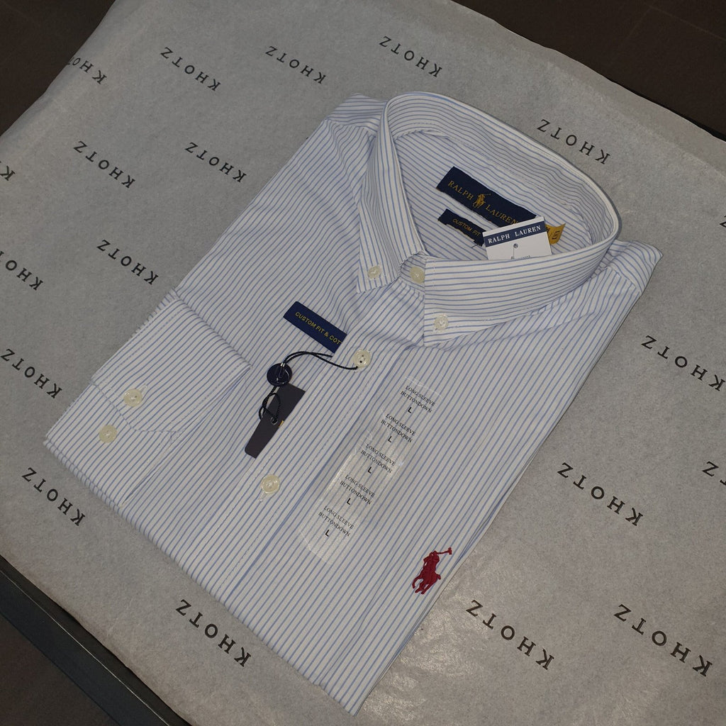 Camisa Ralph Lauren Masculina Branca Listras Executiva Pony Bordô