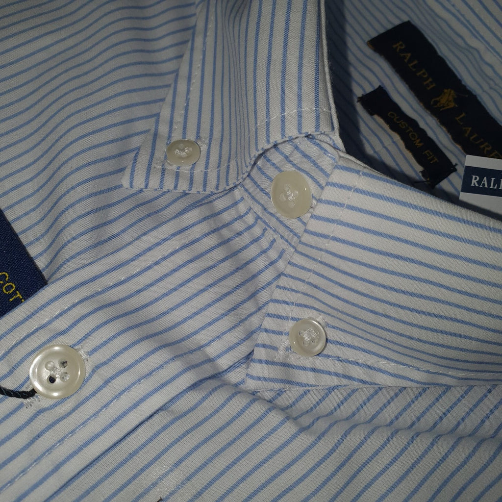 Camisa Ralph Lauren Masculina Branca Listras Executiva Pony Bordô