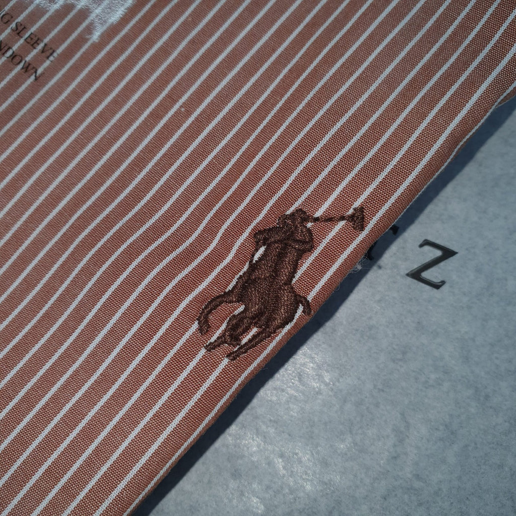 Camisa Ralph Lauren Masculina Marrom Listras Minimalista Pony Chocolate