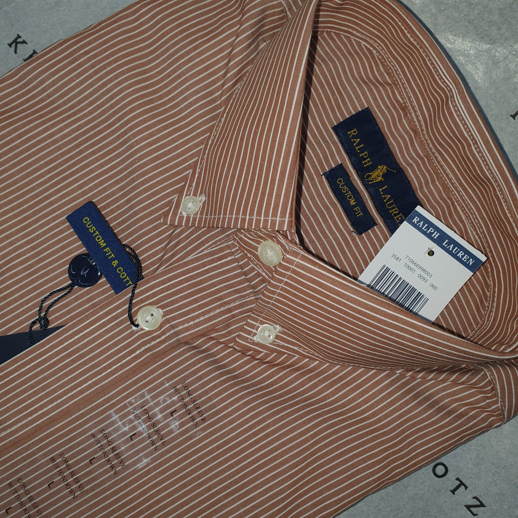 Camisa Ralph Lauren Masculina Marrom Listras Minimalista Pony Chocolate