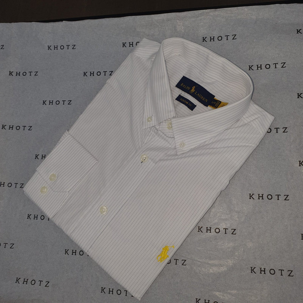 Camisa Ralph Lauren Masculina Branca Listras Executiva Pony Amarelo