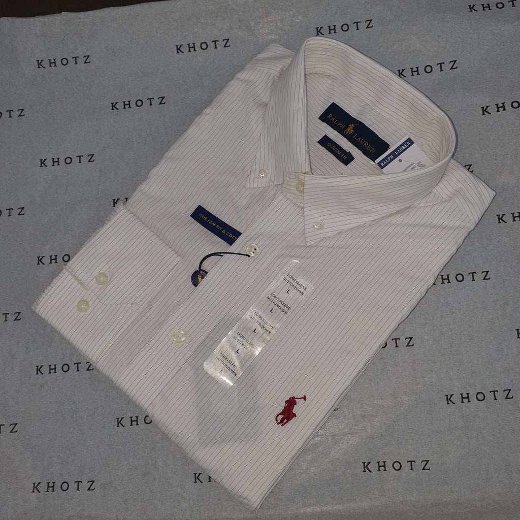 Camisa Ralph Lauren Masculina Creme Listras Executiva Pony Bordô