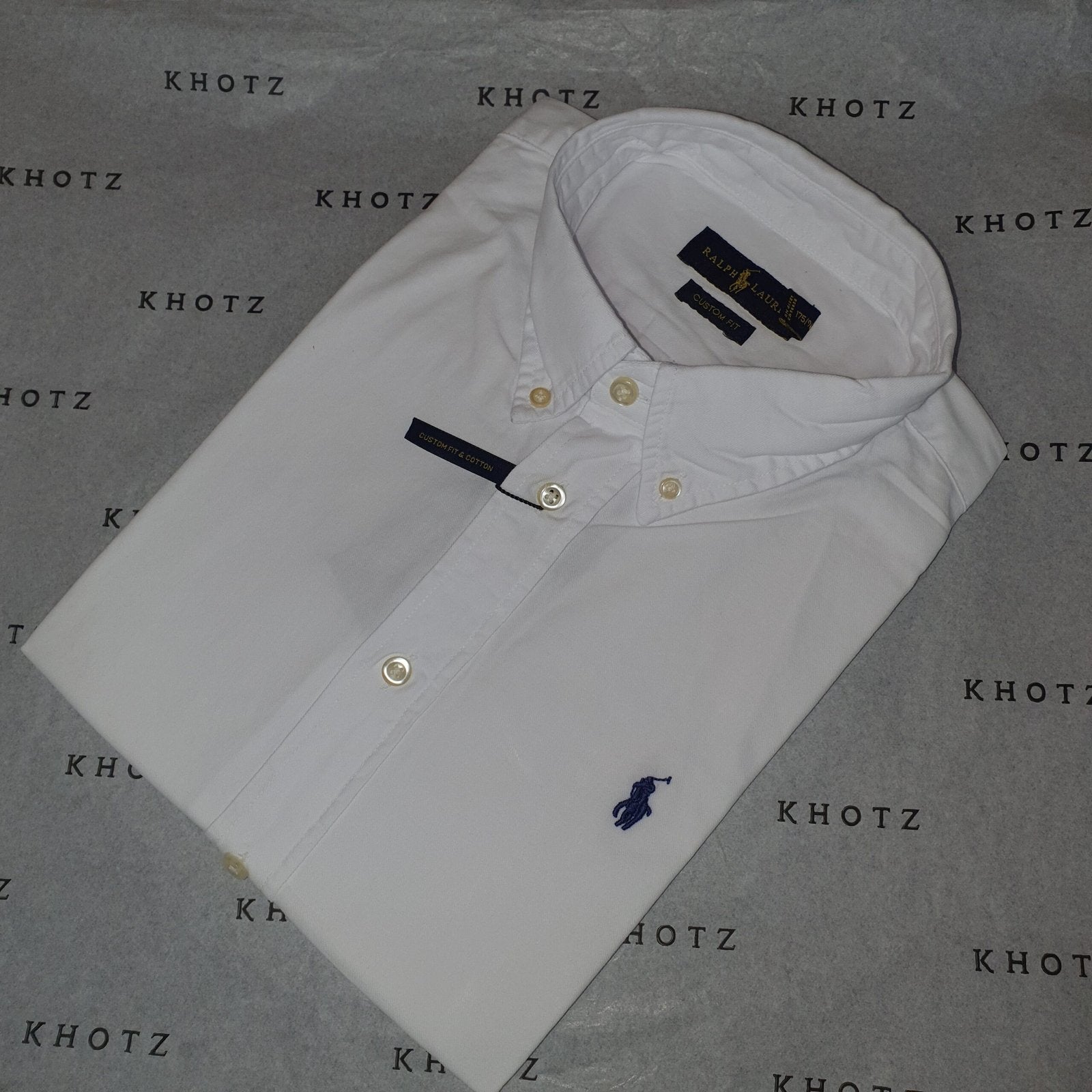 Camisa Ralph Lauren Masculina Oxford Manga Curta Branca Pony Marinho