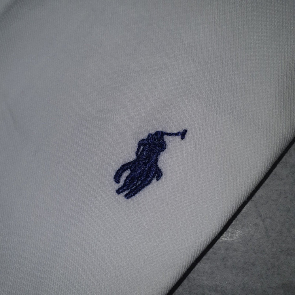 Camisa Ralph Lauren Masculina Oxford Manga Curta Branca Pony Marinho