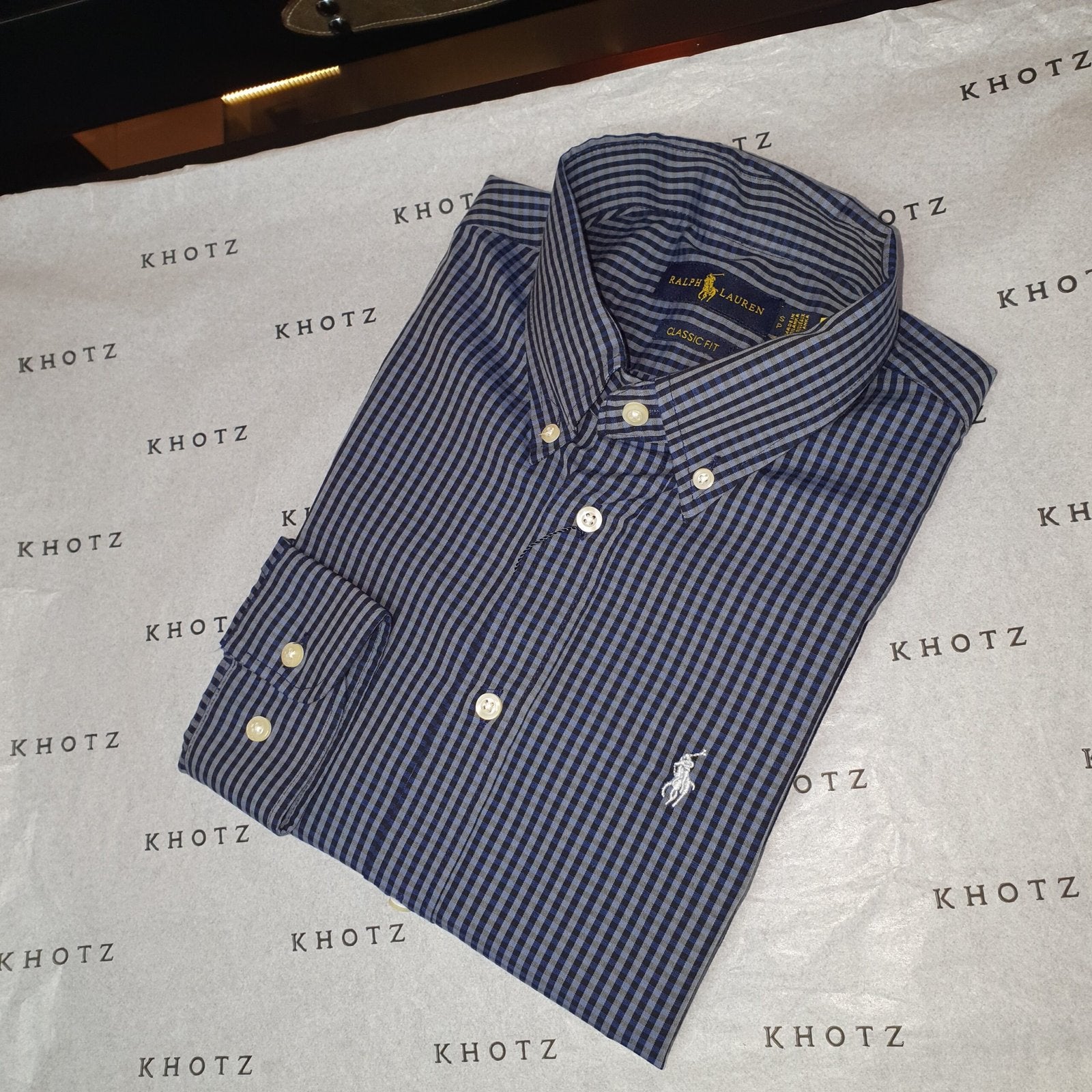 Camisa Ralph Lauren Masculina Cinzento Listras Pretas Pony Gelo