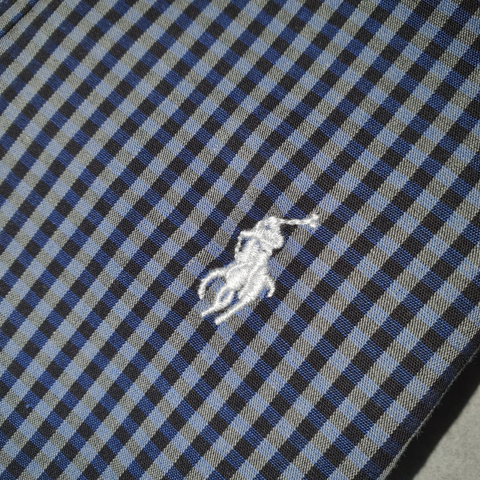 Camisa Ralph Lauren Masculina Cinzento Listras Pretas Pony Gelo