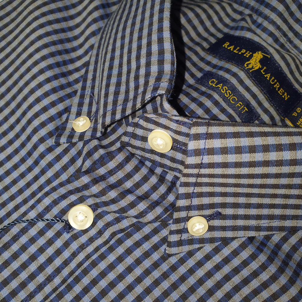 Camisa Ralph Lauren Masculina Cinzento Listras Pretas Pony Gelo