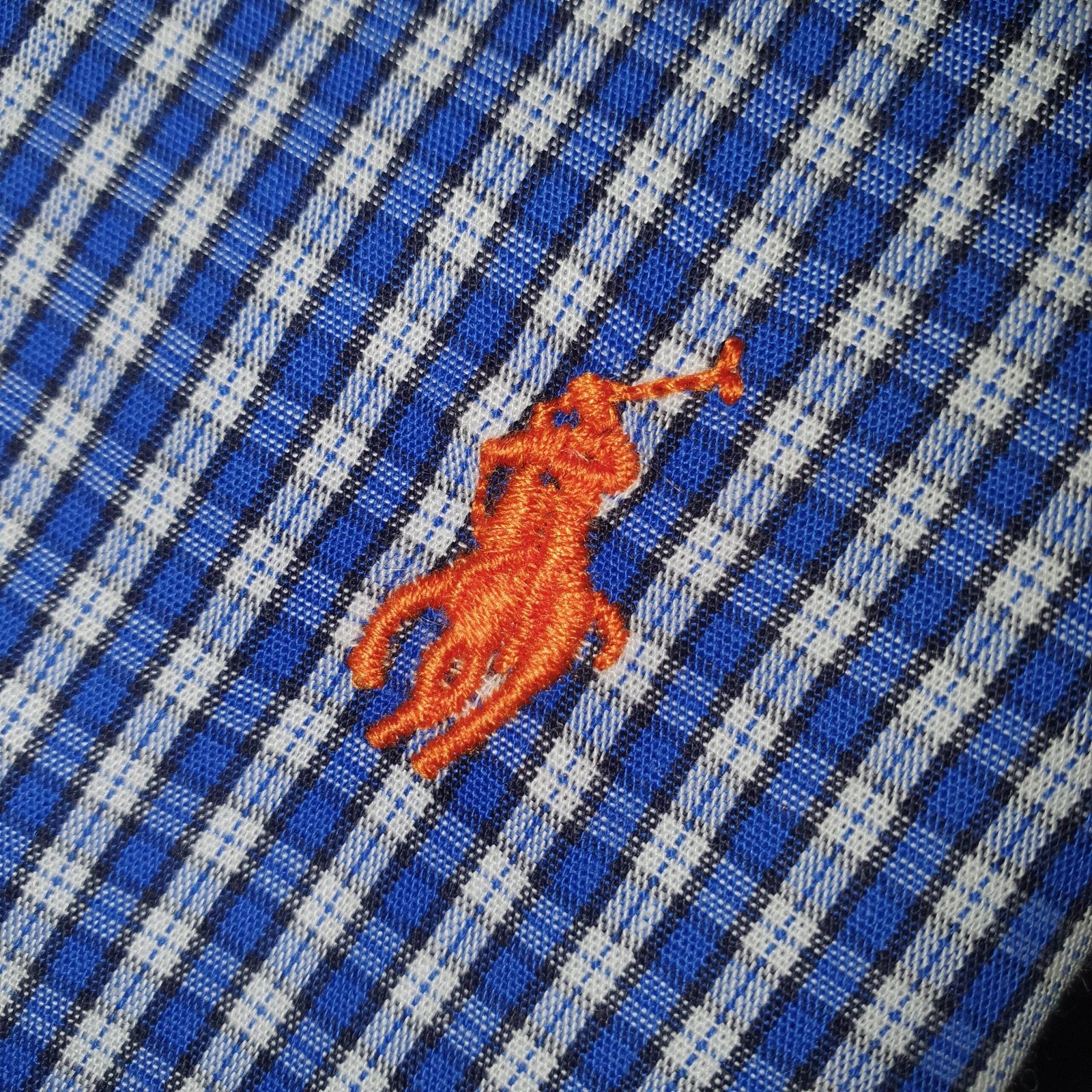 Camisa Ralph Lauren Masculina Xadrez Azul Pony Laranja