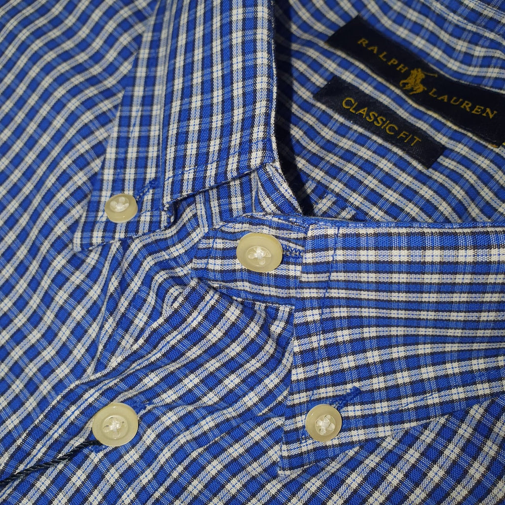 Camisa Ralph Lauren Masculina Xadrez Azul Pony Laranja