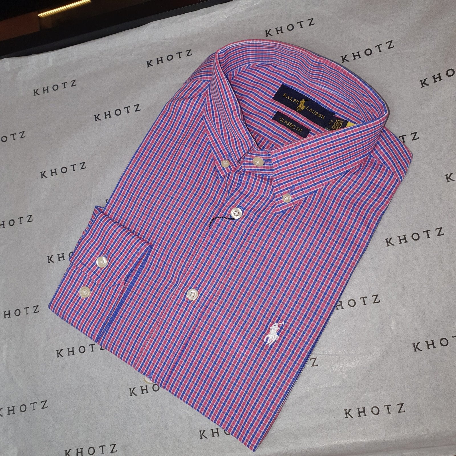 Camisa Ralph Lauren Masculina Vermelha Mini Listras Azuis Pony Branco