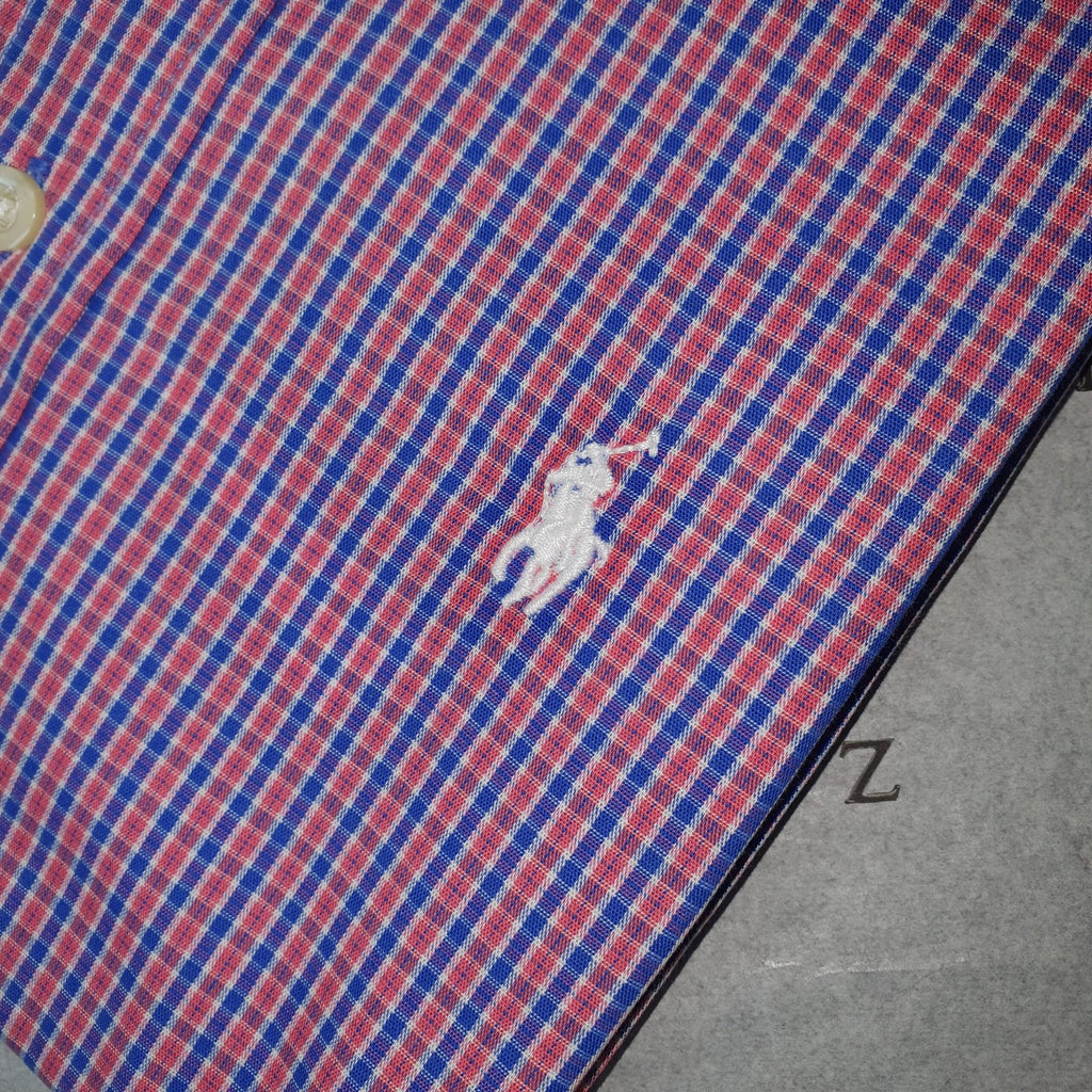 Camisa Ralph Lauren Masculina Vermelha Mini Listras Azuis Pony Branco