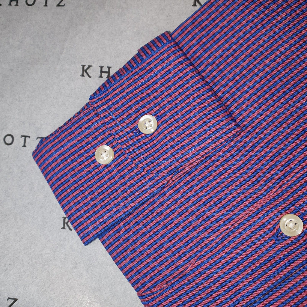 Camisa Ralph Lauren Masculina Roxa Mini Listras Azuis Pony Branco