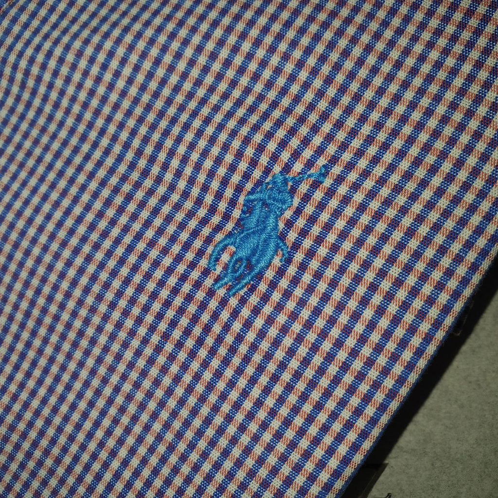 Camisa Ralph Lauren Masculina Micro Xadrez Lavanda Pony Azul Celeste