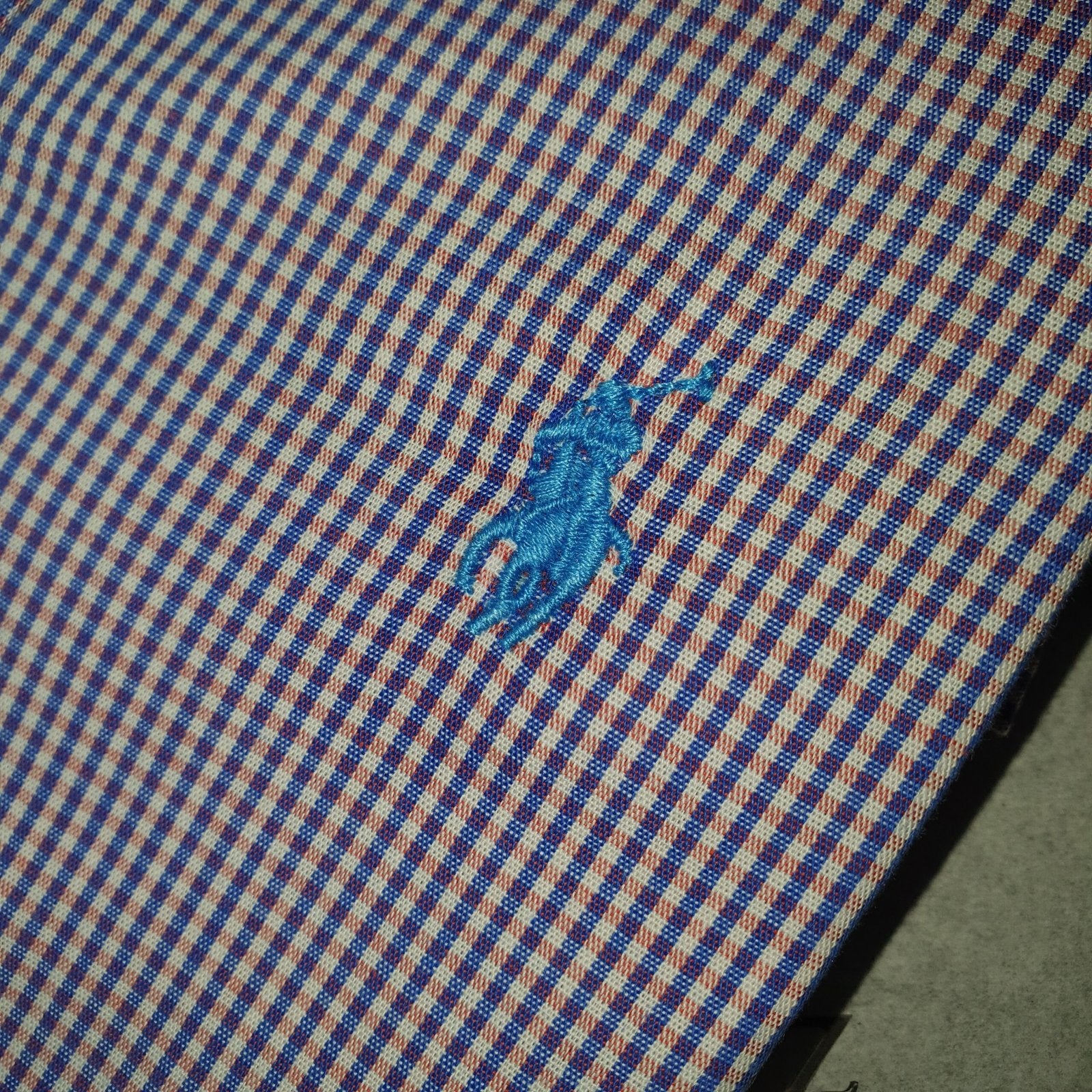 Camisa Ralph Lauren Masculina Micro Xadrez Lavanda Pony Azul Celeste