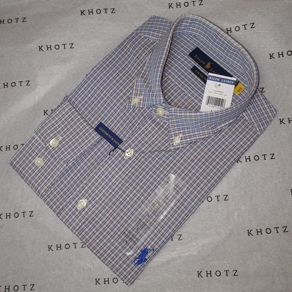 Camisa Ralph Lauren Masculina Cinzenta Listras Executiva Pony Azul