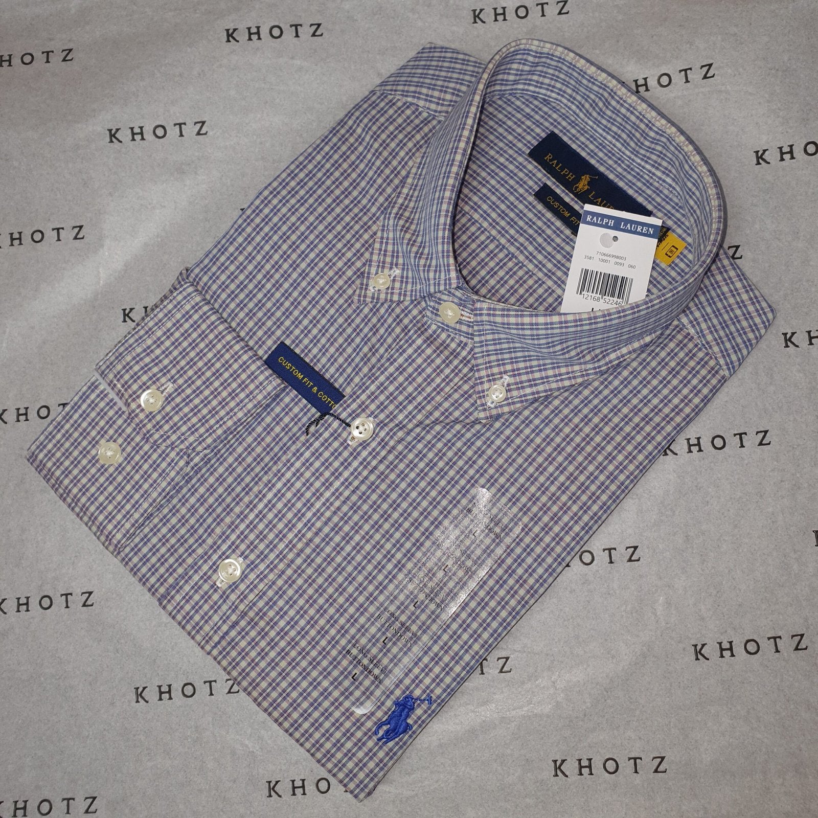 Camisa Ralph Lauren Masculina Cinzenta Listras Executiva Pony Azul
