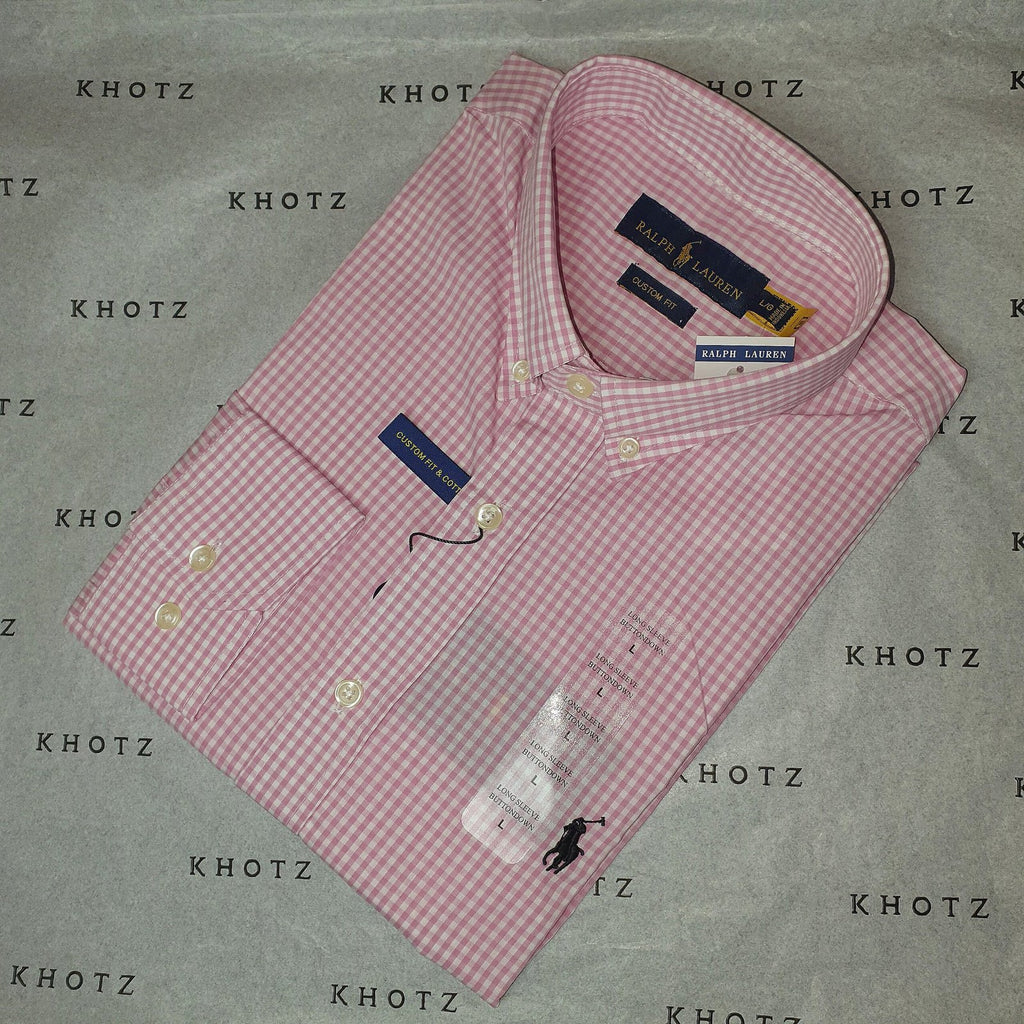 Camisa Ralph Lauren Masculina Micro Xadrez Rosa Pony Preto