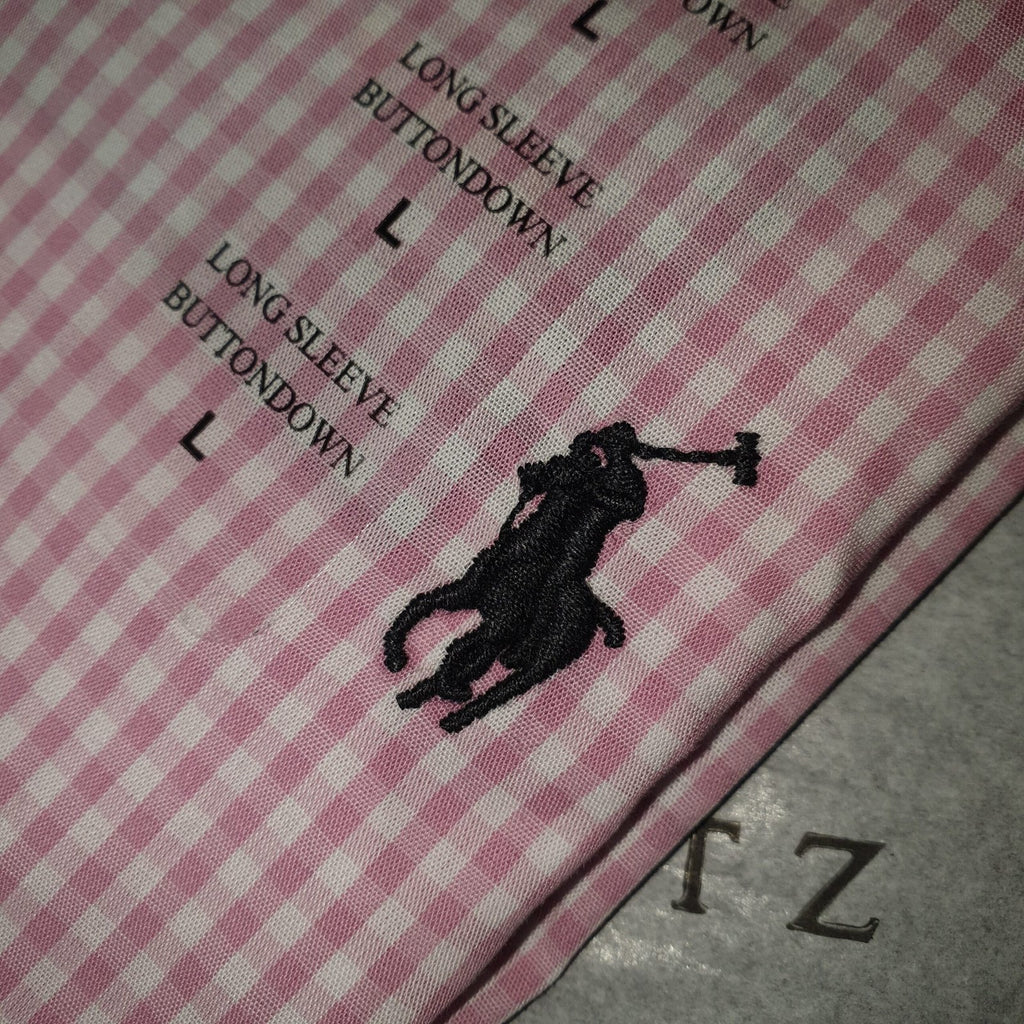 Camisa Ralph Lauren Masculina Micro Xadrez Rosa Pony Preto