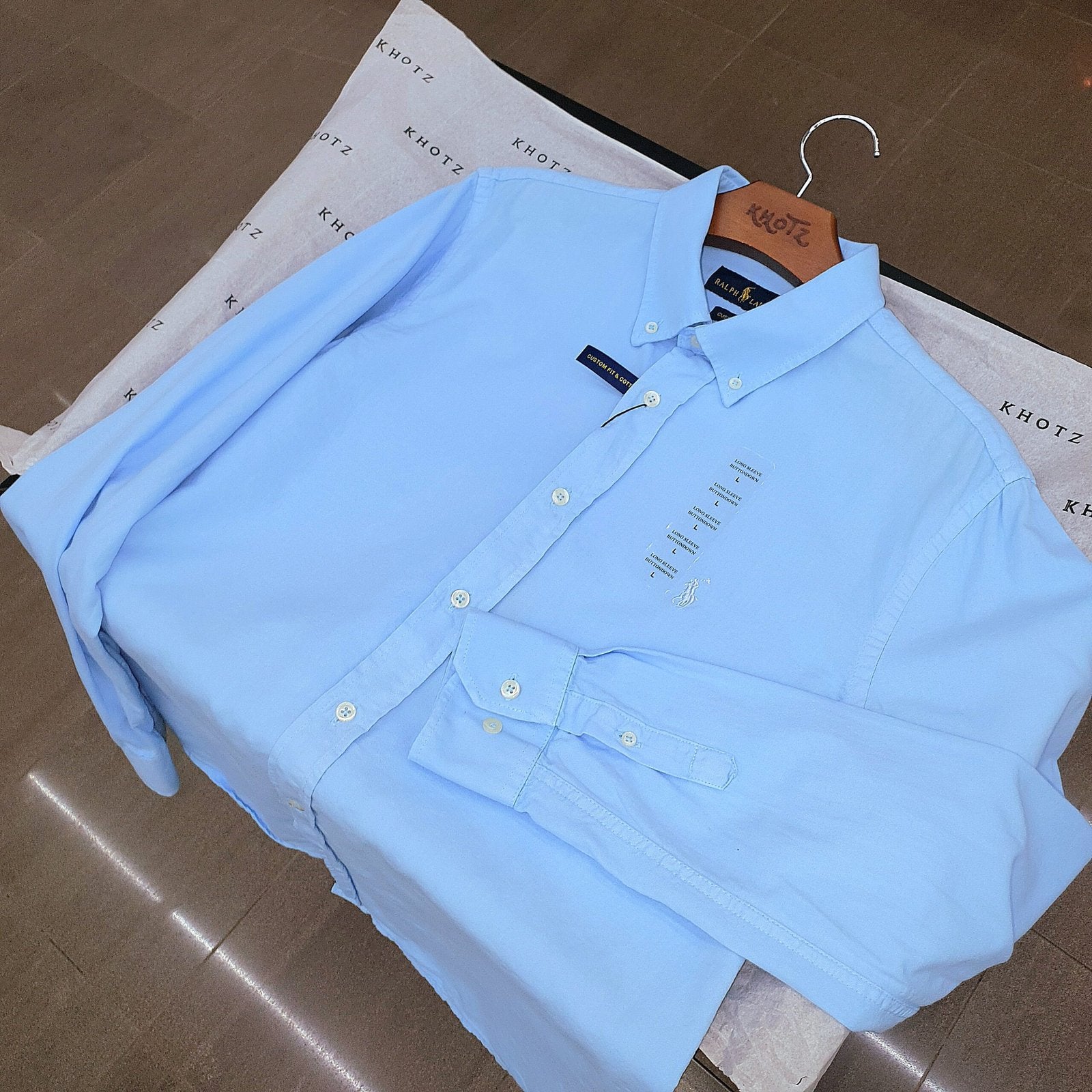 Camisa Ralph Lauren Masculina Oxford Tinturado Azul Bebê Pony Monocromático