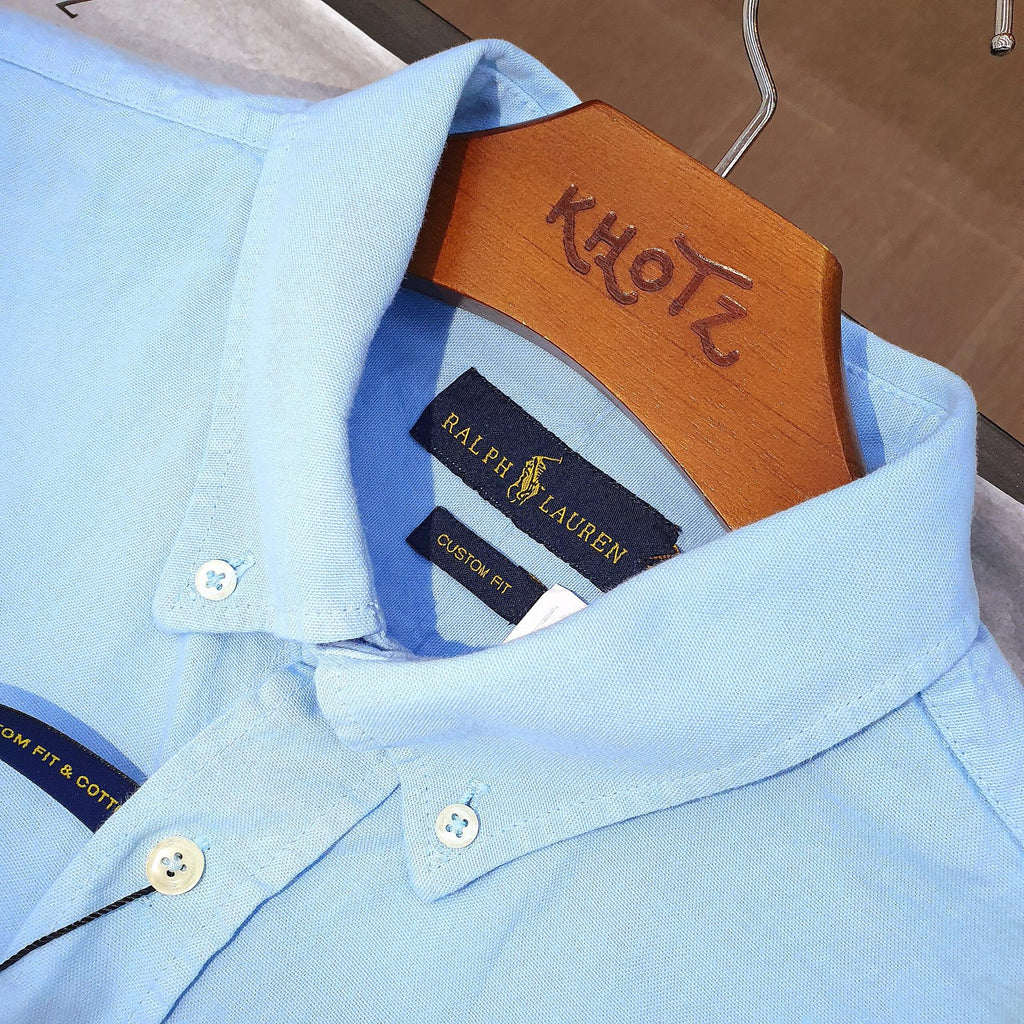 Camisa Ralph Lauren Masculina Oxford Tinturado Azul Bebê Pony Monocromático