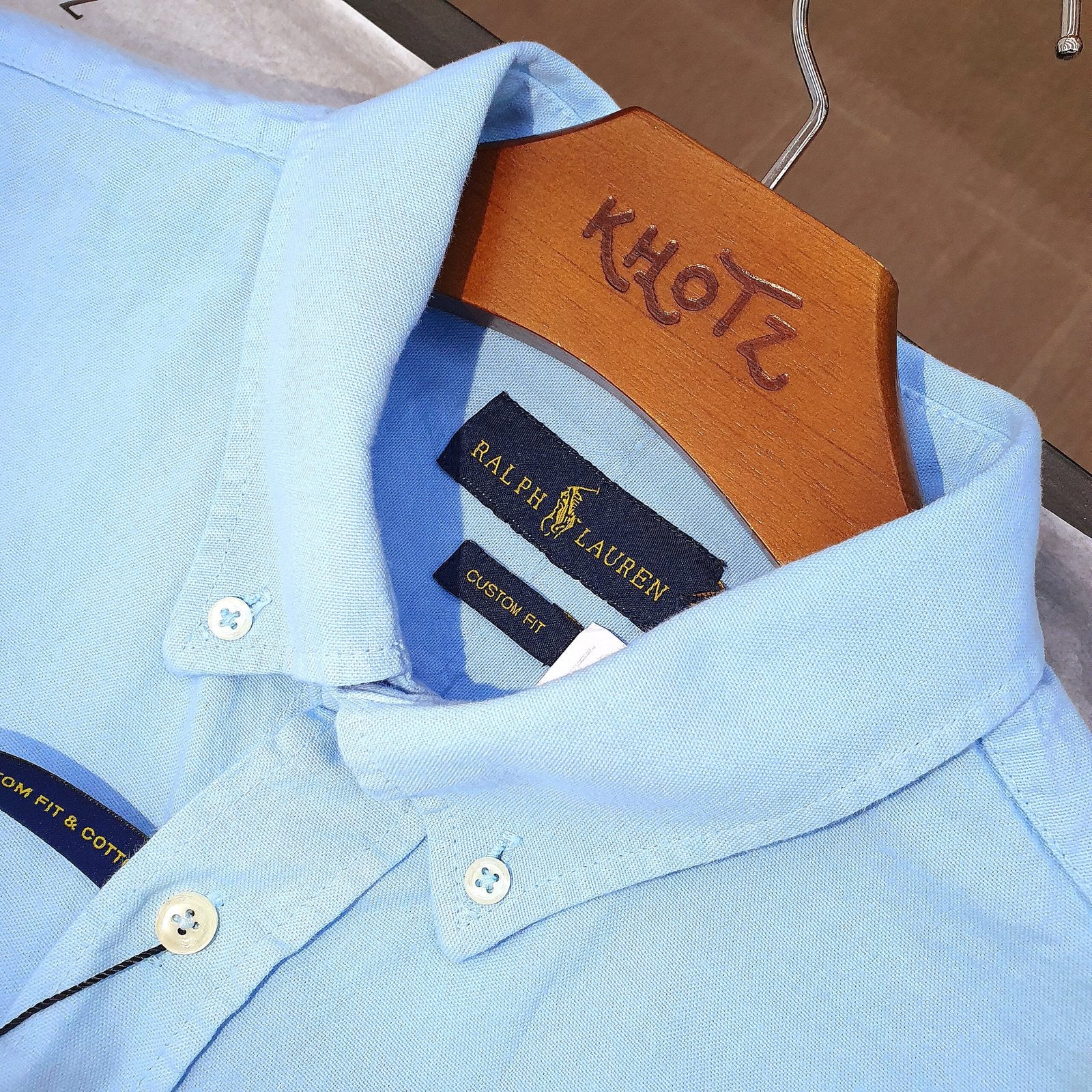 Camisa Ralph Lauren Masculina Oxford Tinturado Azul Bebê Pony Monocromático