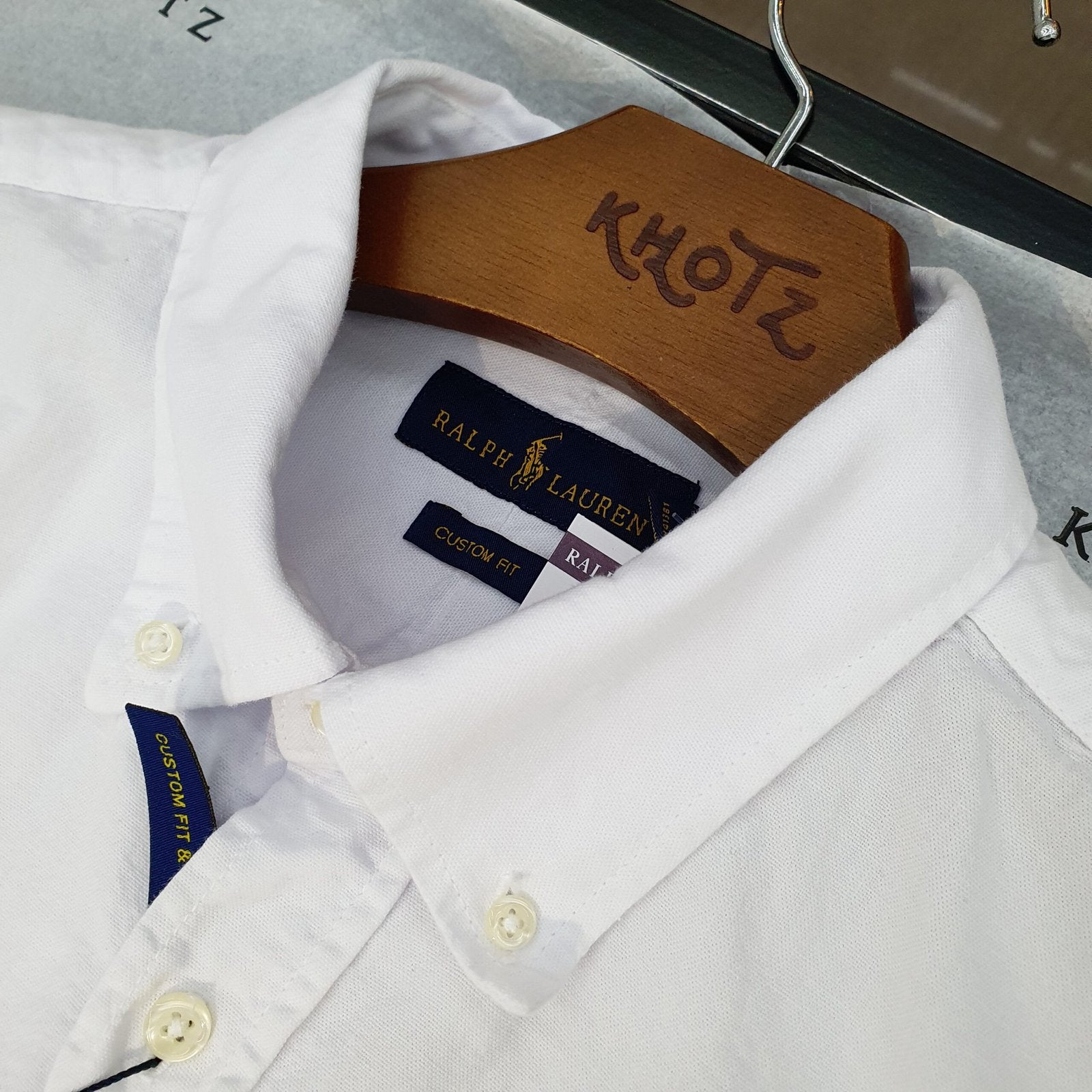 Camisa Ralph Lauren Masculina Oxford Tinturado Branca Pony Marinho