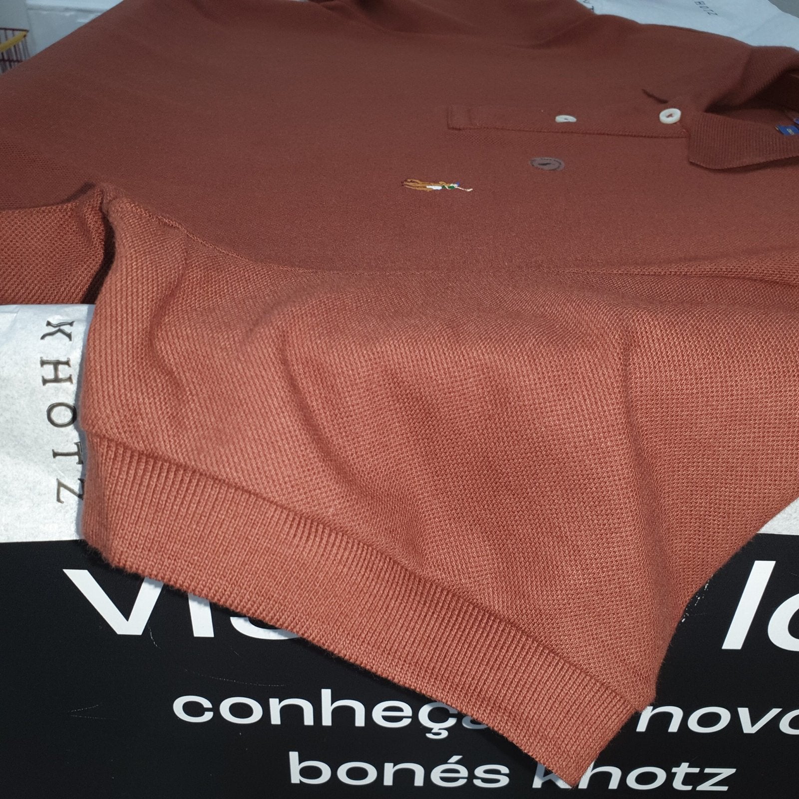 Polo Ralph Lauren Masculina Caramelo Escuro Pony Colorido