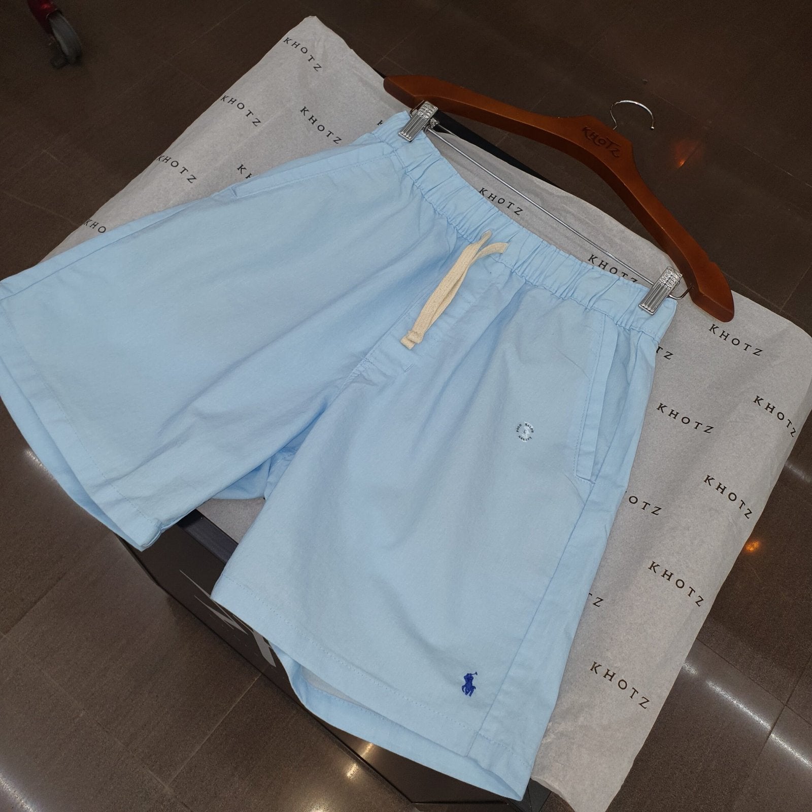Bermuda Ralph Lauren Masculina Casual Puro Algodão cor Azul Bebê
