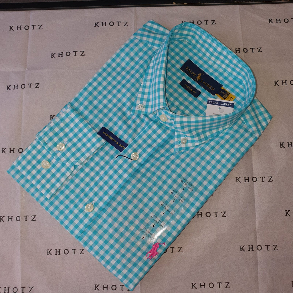 Camisa Ralph Lauren Masculina Xadrez Azul Esmeralda Pony Rosa