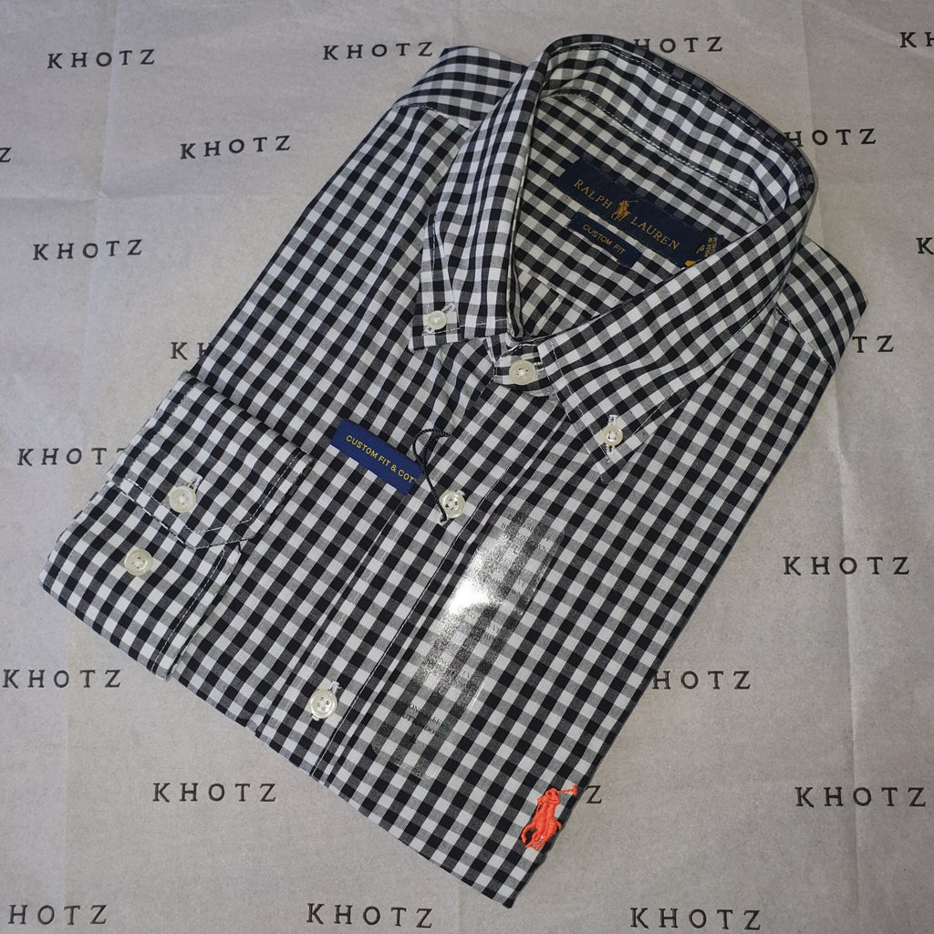 Camisa Ralph Lauren Masculina Xadrez Quadros Preto Pony Laranja