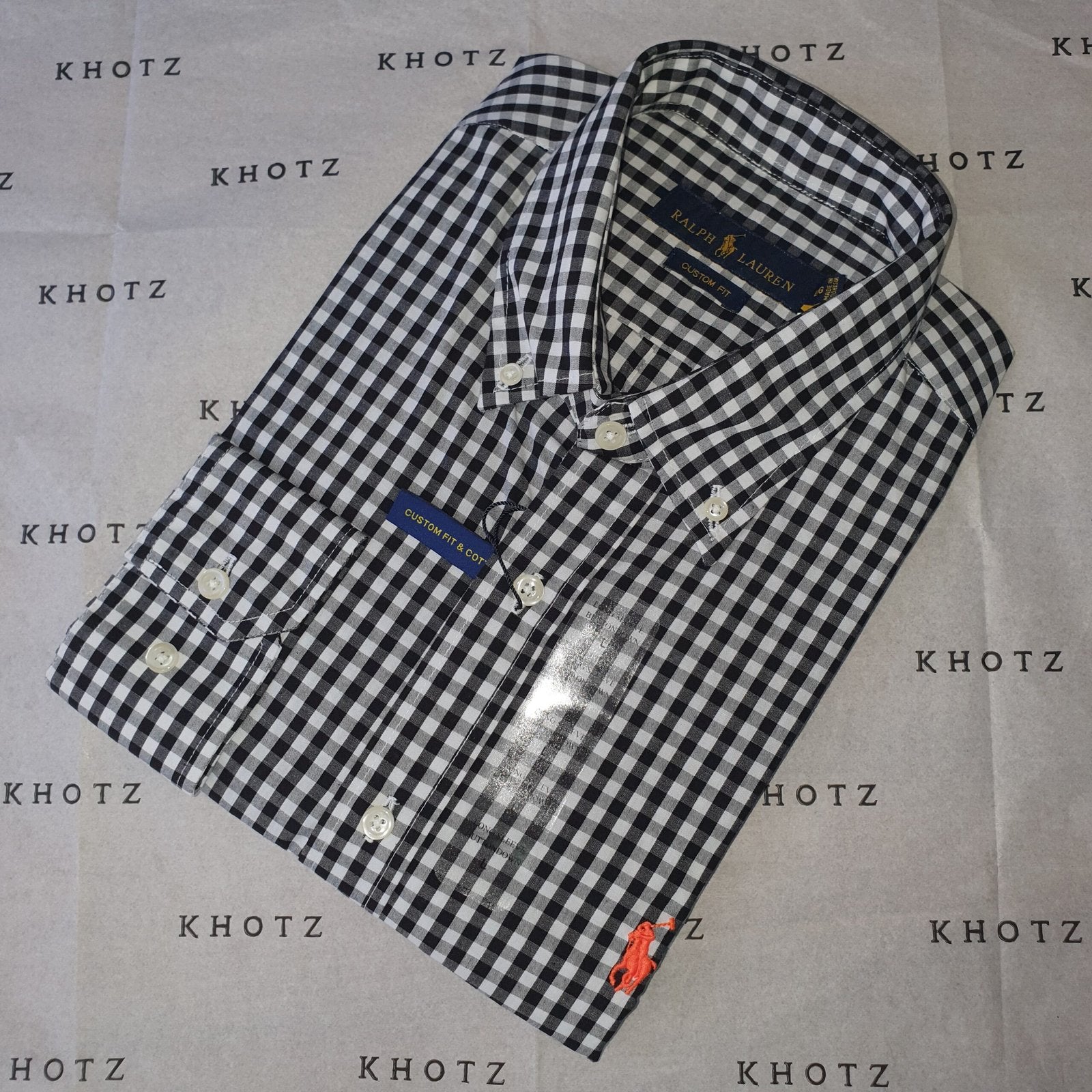 Camisa Ralph Lauren Masculina Xadrez Quadros Preto Pony Laranja