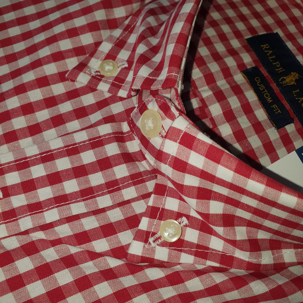 Camisa Ralph Lauren Masculina Xadrez Quadros Vermelho Pony Marinho