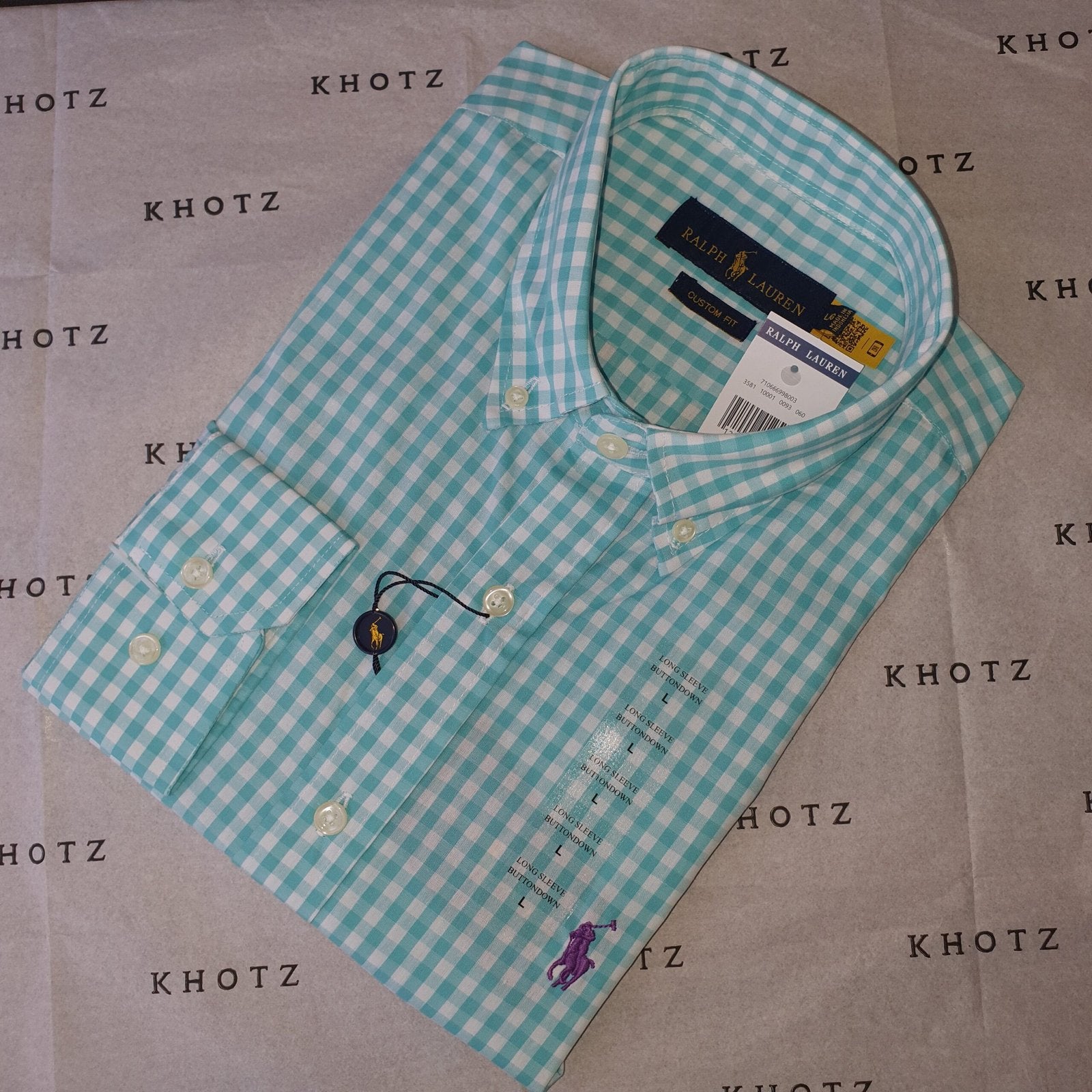 Camisa Ralph Lauren Masculina Xadrez Quadros Verde Água Pony Lilás