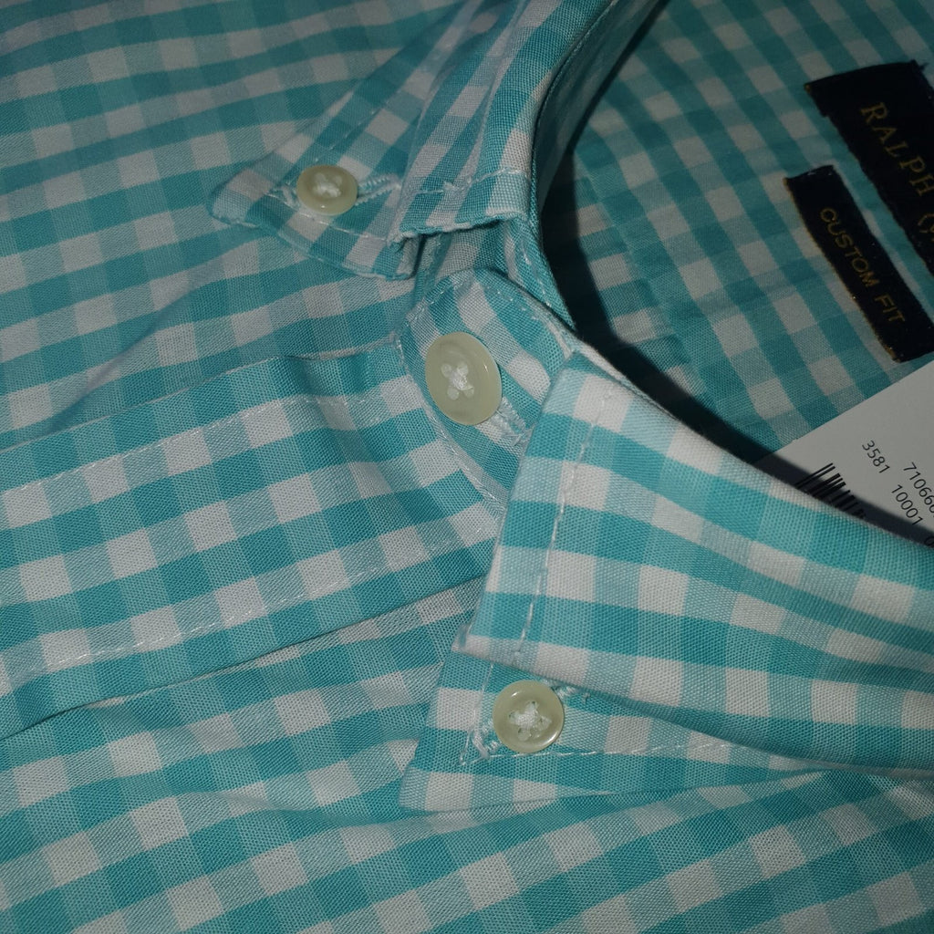 Camisa Ralph Lauren Masculina Xadrez Quadros Verde Água Pony Lilás