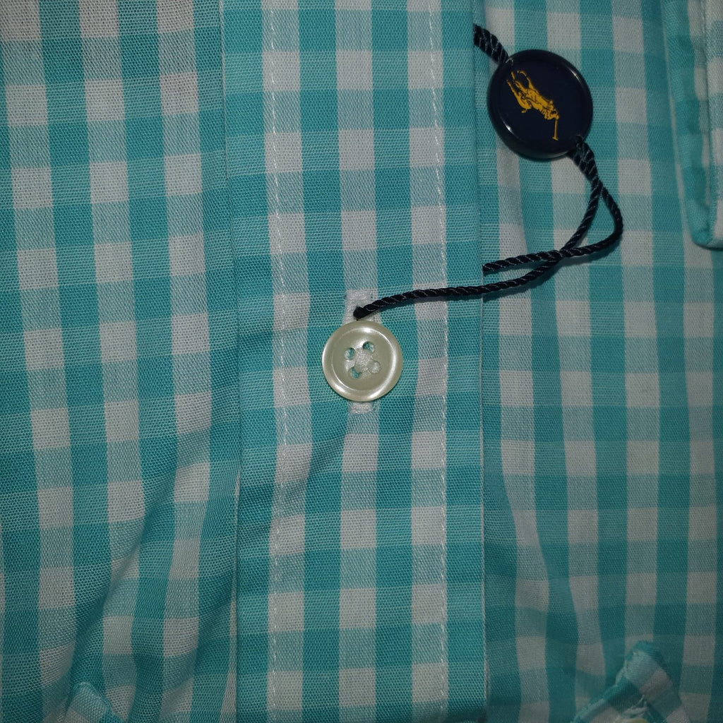 Camisa Ralph Lauren Masculina Xadrez Quadros Verde Água Pony Lilás