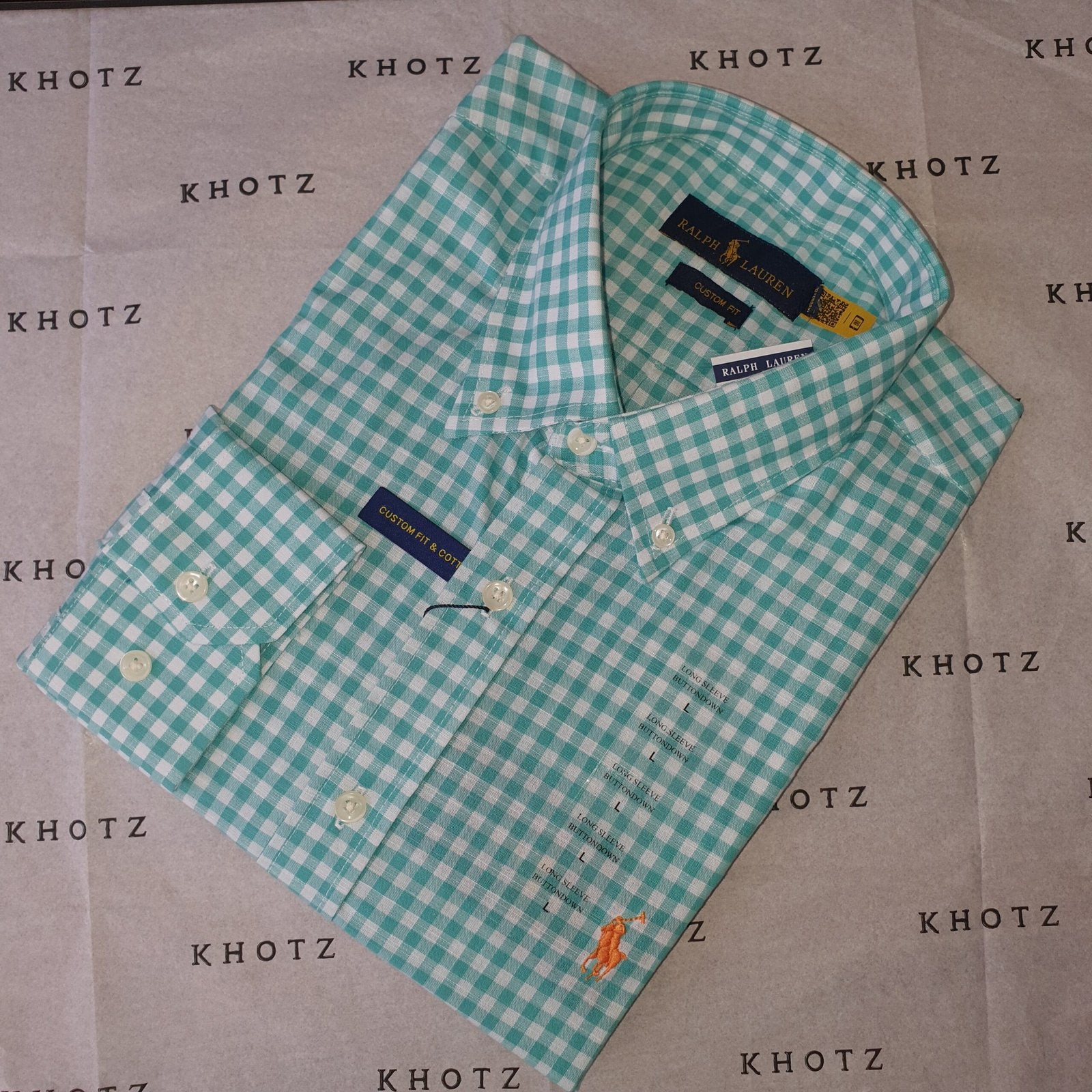 Camisa Ralph Lauren Masculina Xadrez Viscolinho Verde Água Pony Laranja
