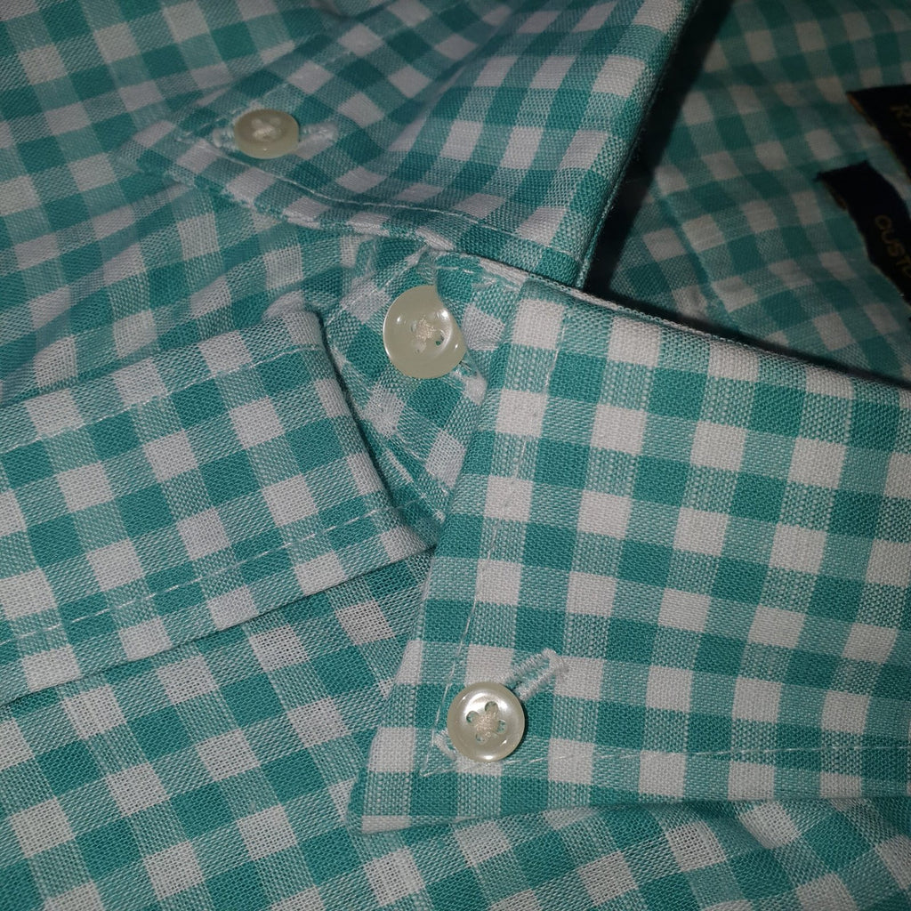 Camisa Ralph Lauren Masculina Xadrez Viscolinho Verde Água Pony Laranja