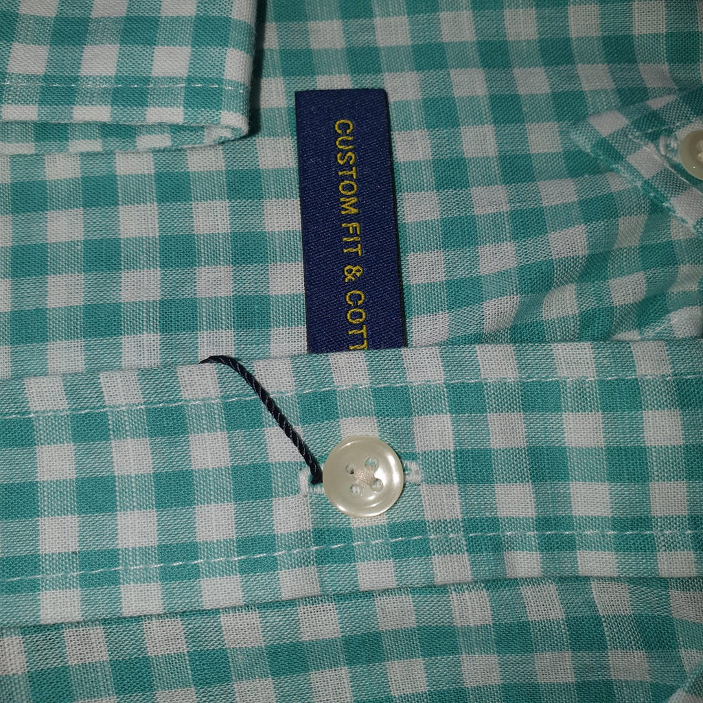 Camisa Ralph Lauren Masculina Xadrez Viscolinho Verde Água Pony Laranja