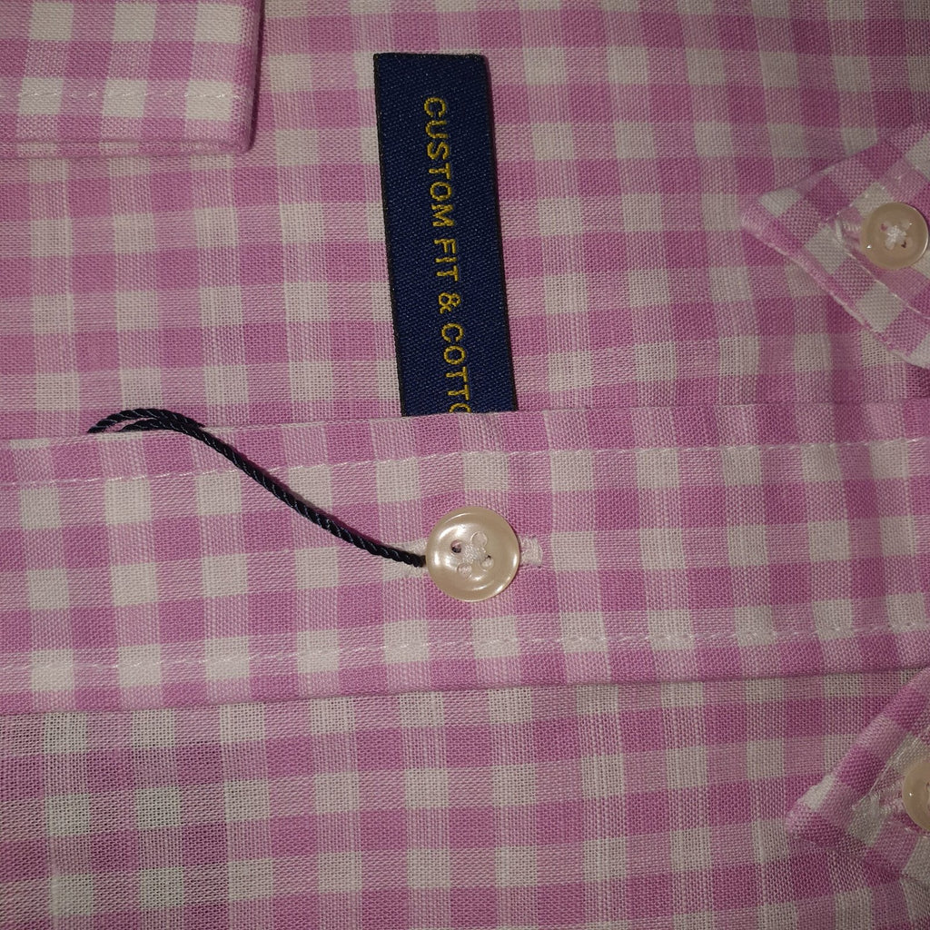 Camisa Ralph Lauren Masculina Xadrez Viscolinho Rosa Pony Marinho