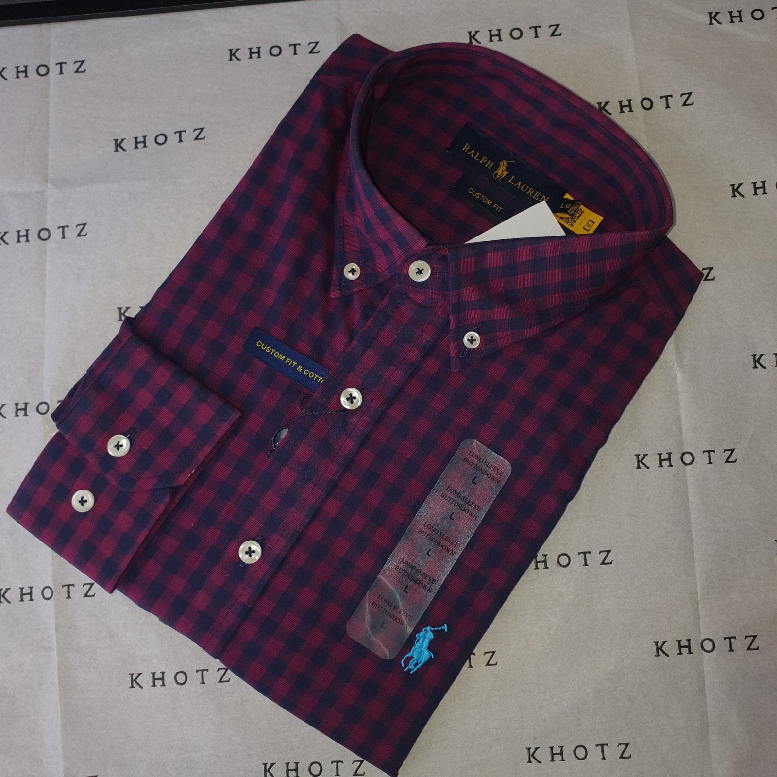 Camisa Ralph Lauren Masculina Xadrez Vinho Pony Azul