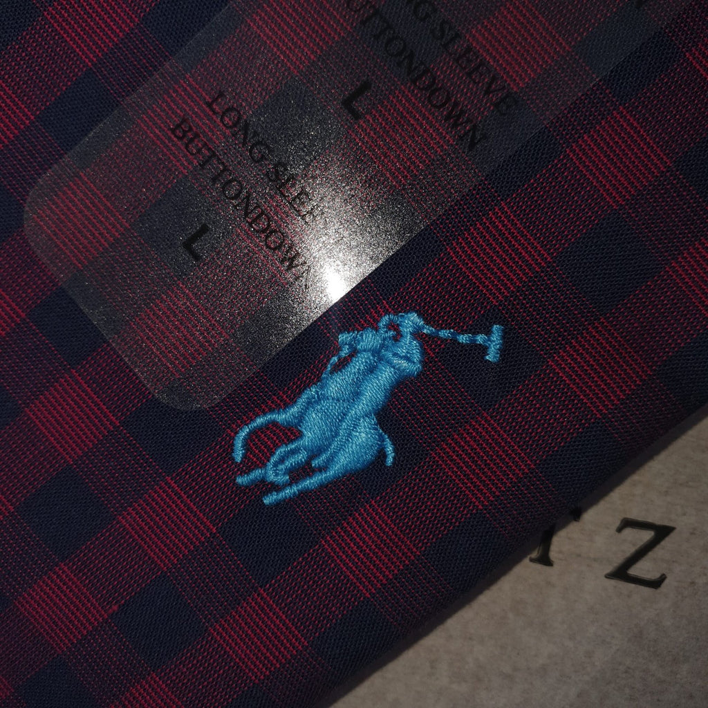 Camisa Ralph Lauren Masculina Xadrez Vinho Pony Azul
