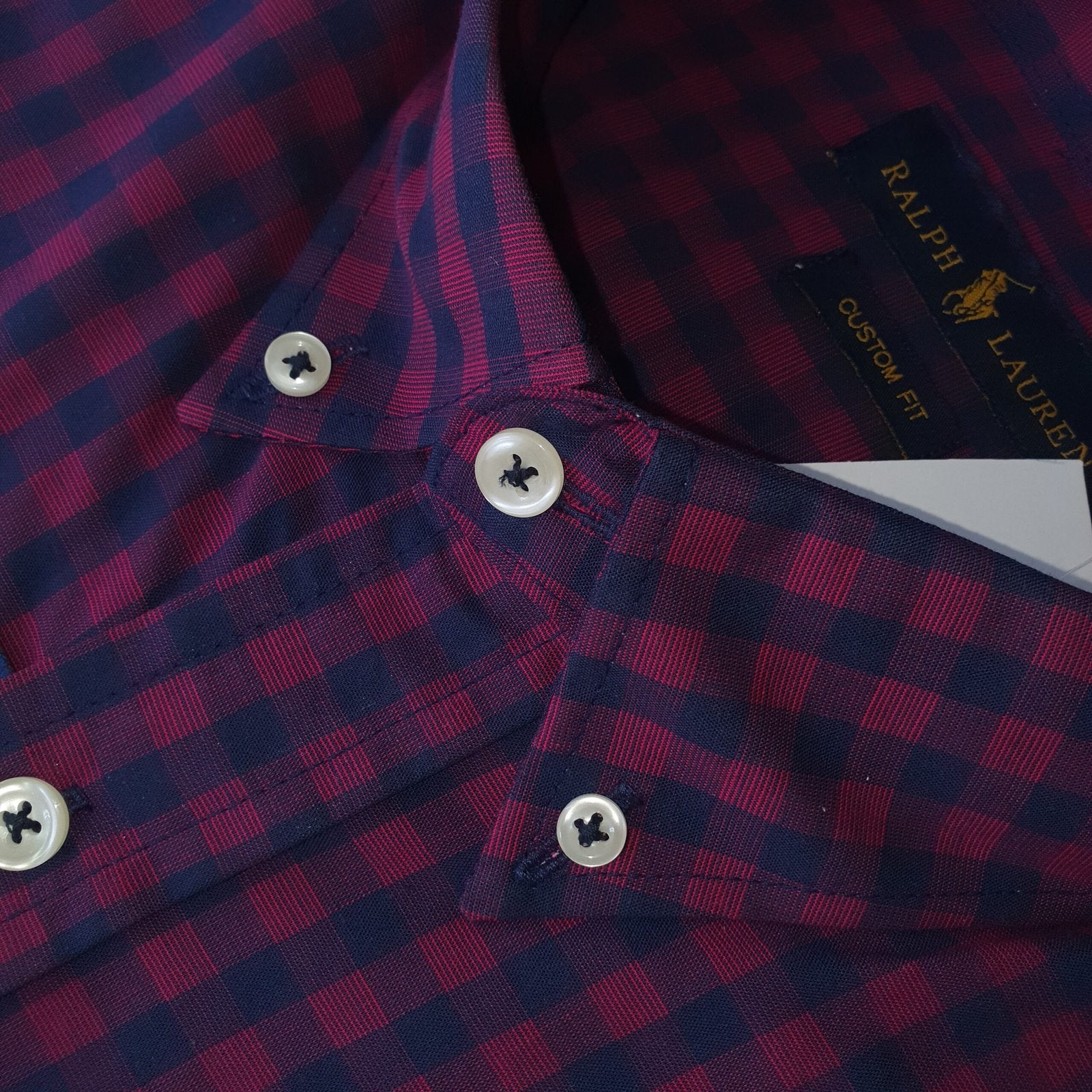 Camisa Ralph Lauren Masculina Xadrez Vinho Pony Azul