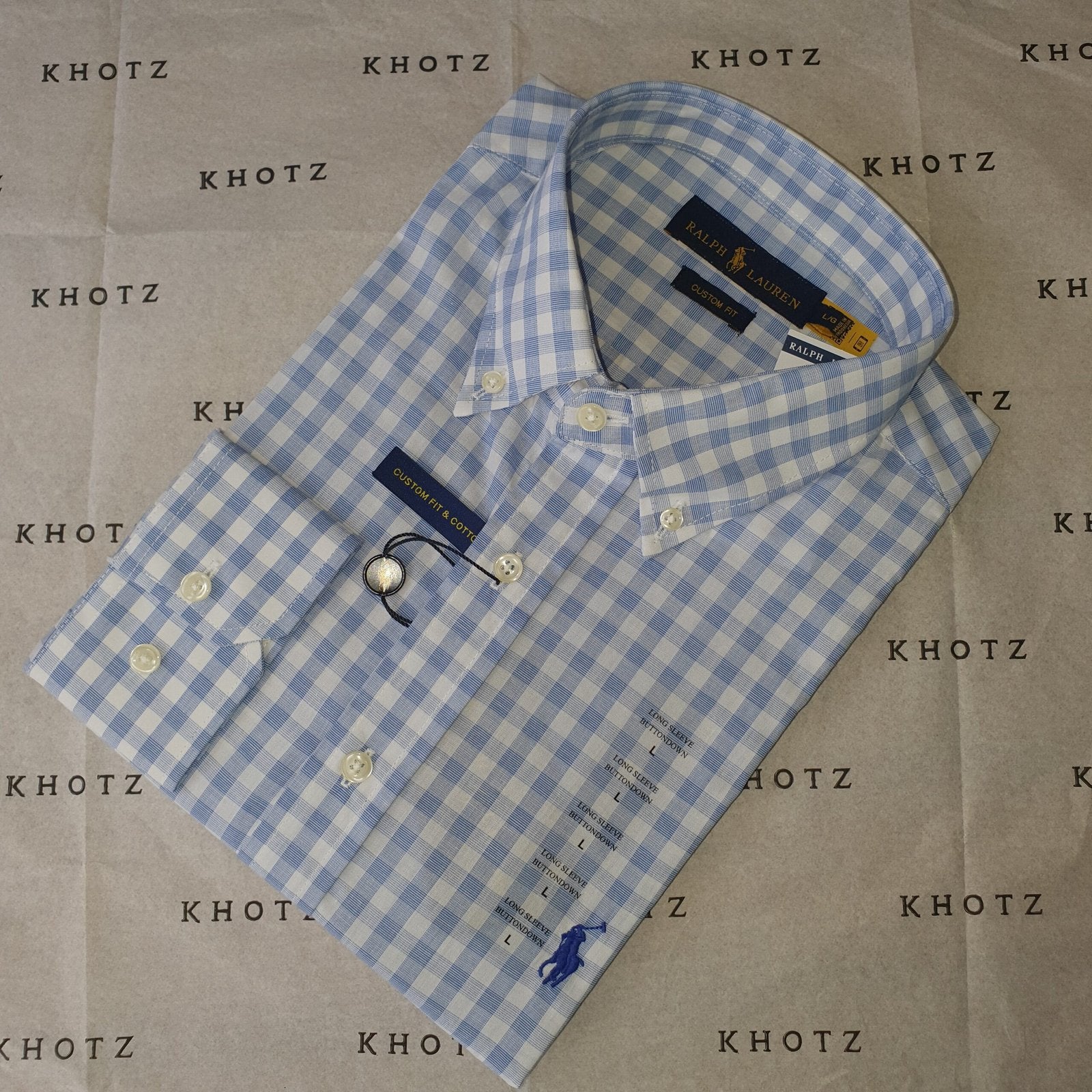 Camisa Ralph Lauren Masculina Xadrez Azul e Branco Pony Azul