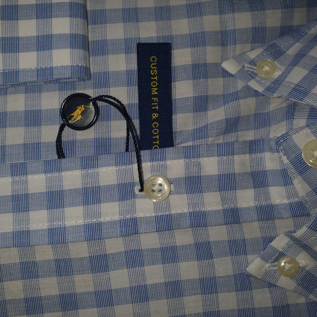 Camisa Ralph Lauren Masculina Xadrez Azul e Branco Pony Azul